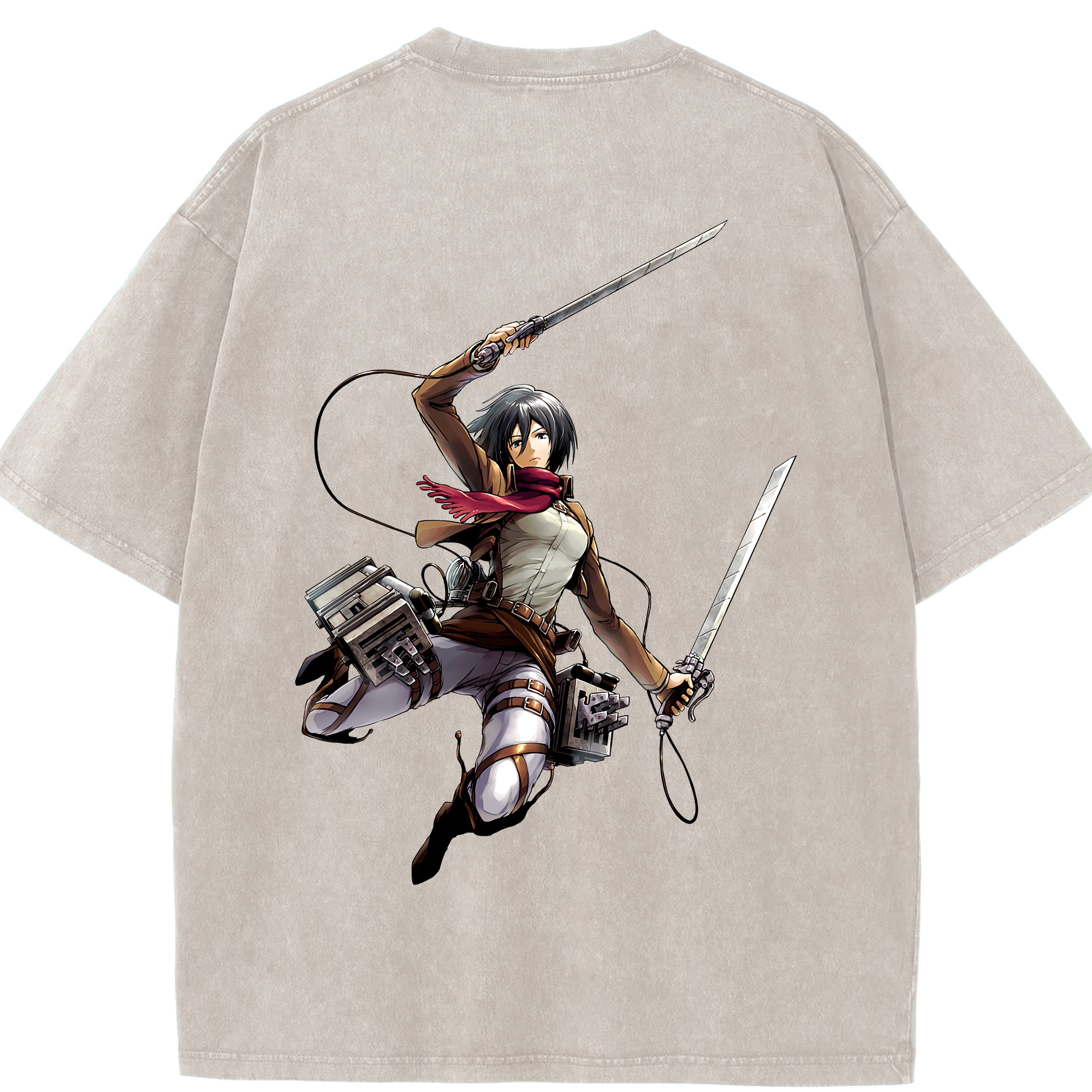 （画像用） 進撃の巨人 ミカサ·アッカーマン Attack on Titan Mikasa Ackerman 綿100% ヴィンテージ風 半袖Tシャツ（背面プリント）