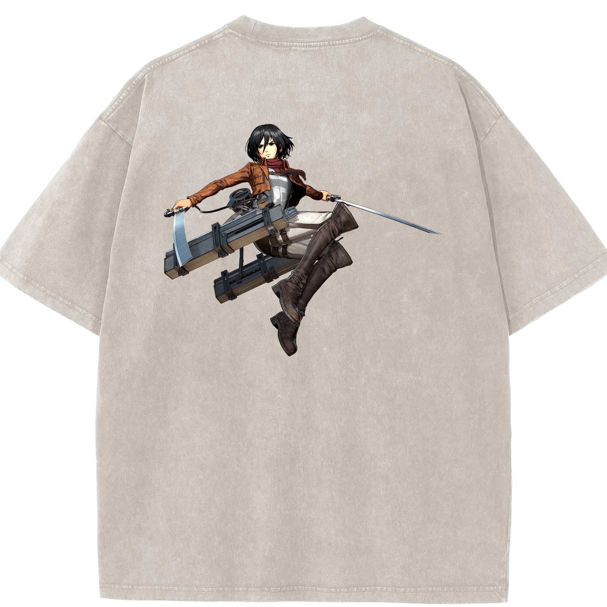 （画像用） 進撃の巨人 ミカサ·アッカーマン Attack on Titan Mikasa Ackerman 綿100% ヴィンテージ風 半袖Tシャツ（背面プリント）