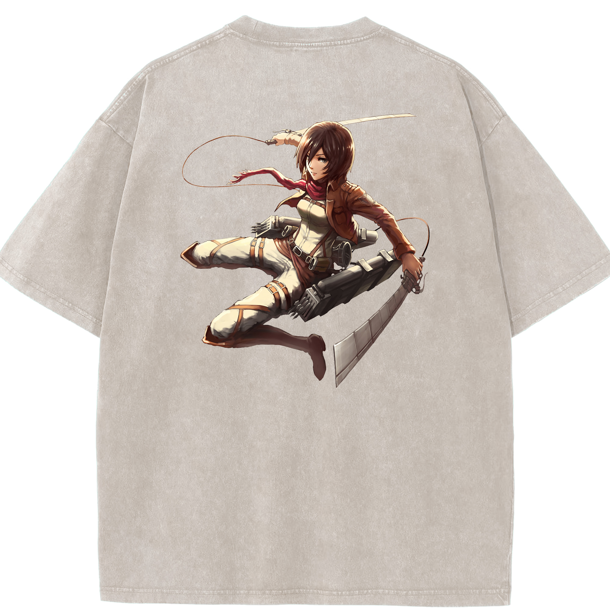（画像用） 進撃の巨人 ミカサ·アッカーマン Attack on Titan Mikasa Ackerman 綿100% ヴィンテージ風 半袖Tシャツ（背面プリント）