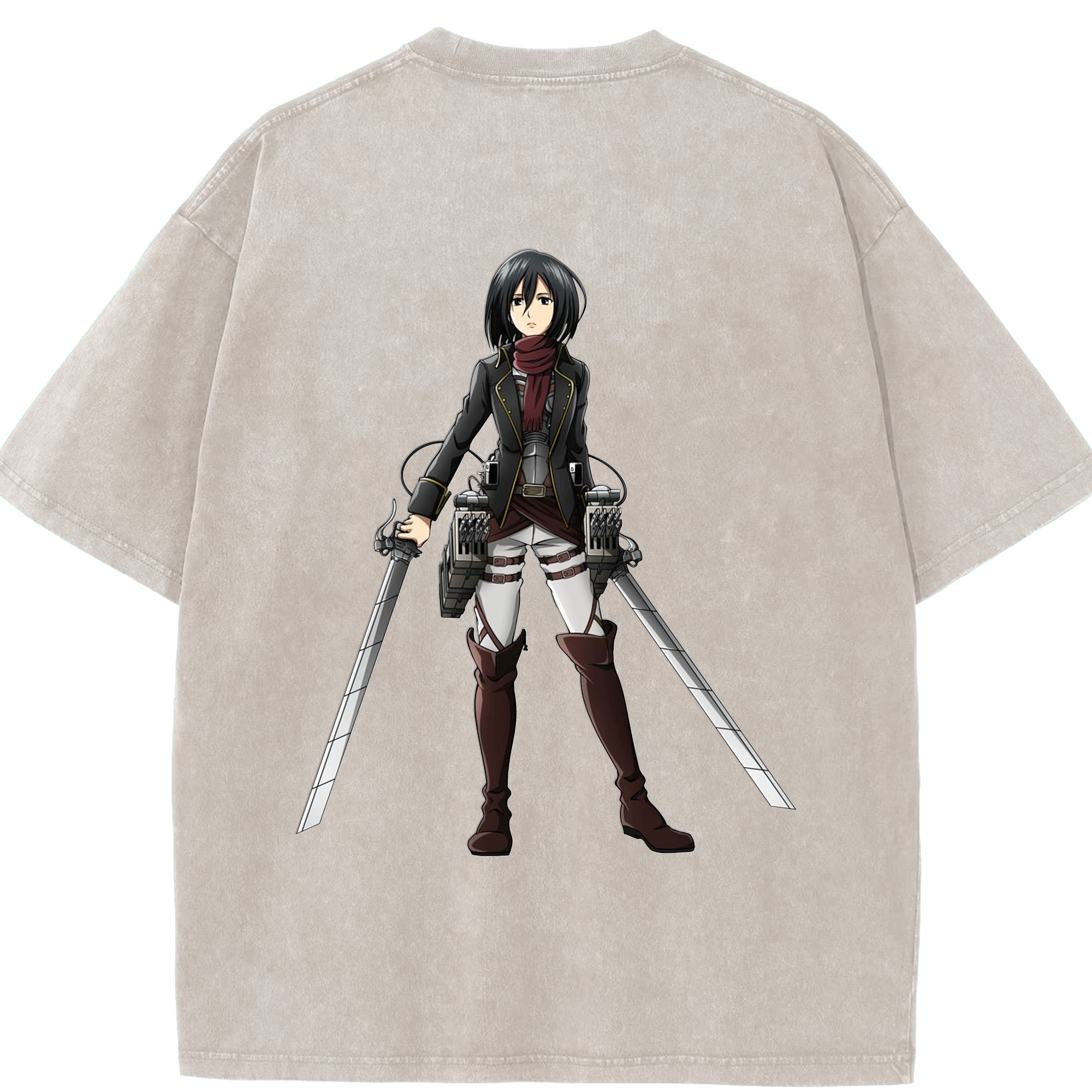 （画像用） 進撃の巨人 ミカサ·アッカーマン Attack on Titan Mikasa Ackerman 綿100% ヴィンテージ風 半袖Tシャツ（背面プリント）