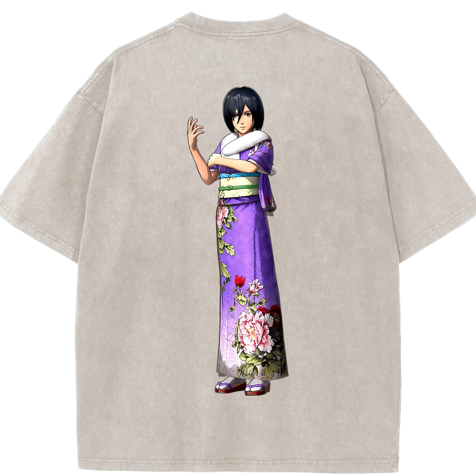 （画像用） 進撃の巨人 ミカサ·アッカーマン Attack on Titan Mikasa Ackerman 綿100% ヴィンテージ風 半袖Tシャツ（背面プリント）