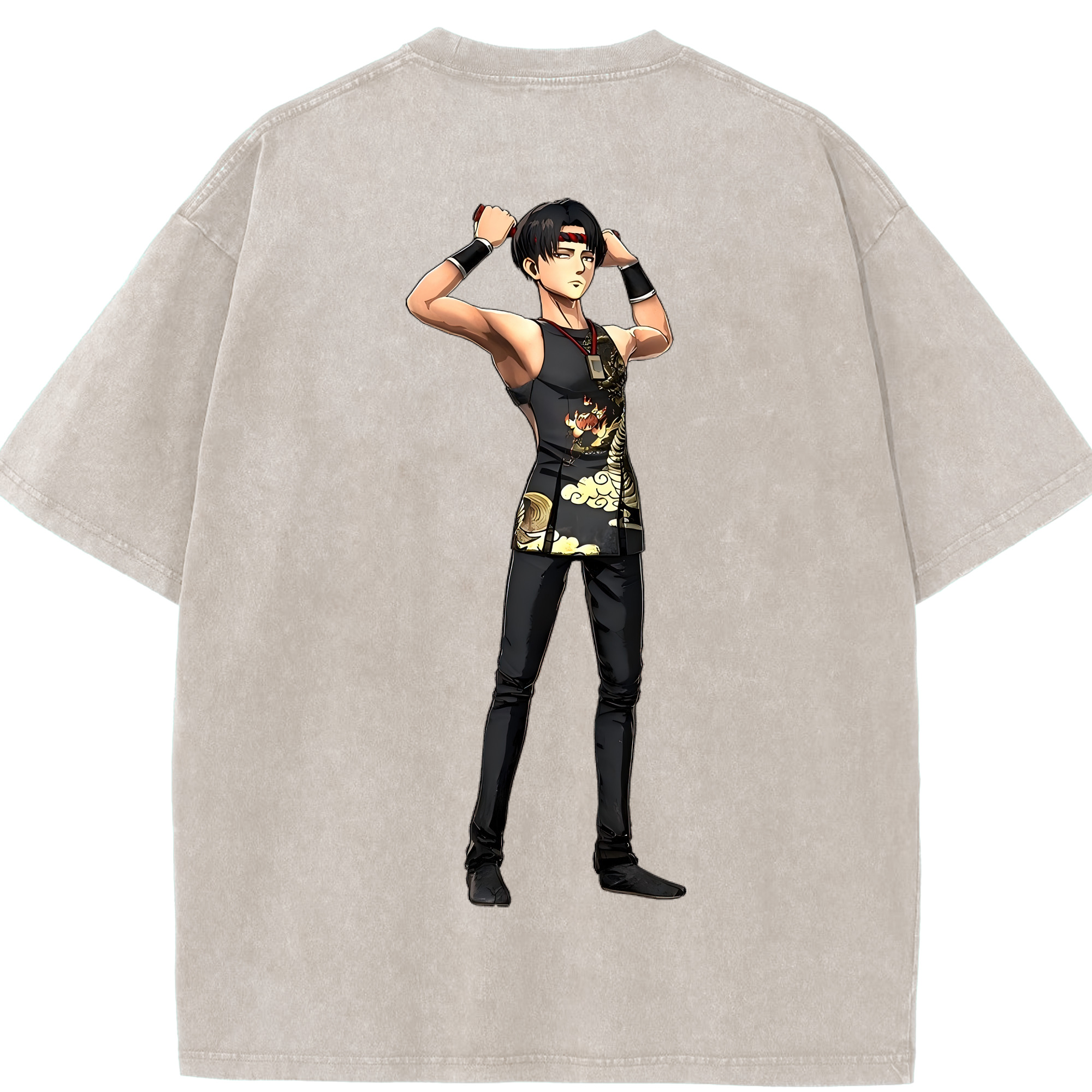 （画像用） 進撃の巨人 リヴァイ·アッカーマン Attack on Titan Levi Ackerman 綿100% ヴィンテージ風 半袖Tシャツ（背面プリント）