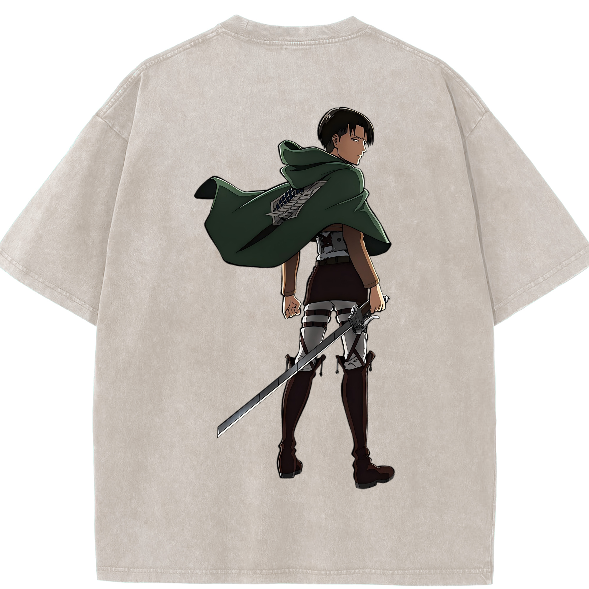 （画像用） 進撃の巨人 リヴァイ·アッカーマン Attack on Titan Levi Ackerman 綿100% ヴィンテージ風 半袖Tシャツ（背面プリント）