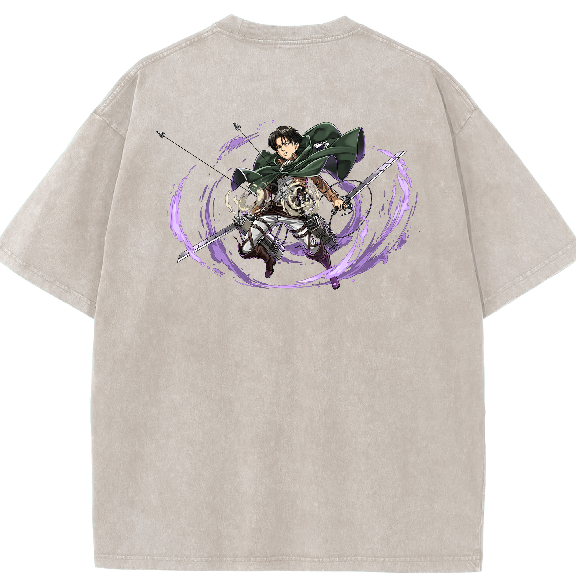 （画像用） 進撃の巨人 リヴァイ·アッカーマン Attack on Titan Levi Ackerman 綿100% ヴィンテージ風 半袖Tシャツ（背面プリント）