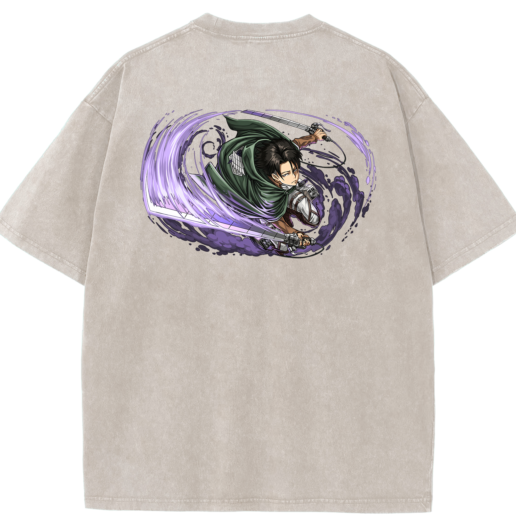 （画像用） 進撃の巨人 リヴァイ·アッカーマン Attack on Titan Levi Ackerman 綿100% ヴィンテージ風 半袖Tシャツ（背面プリント）