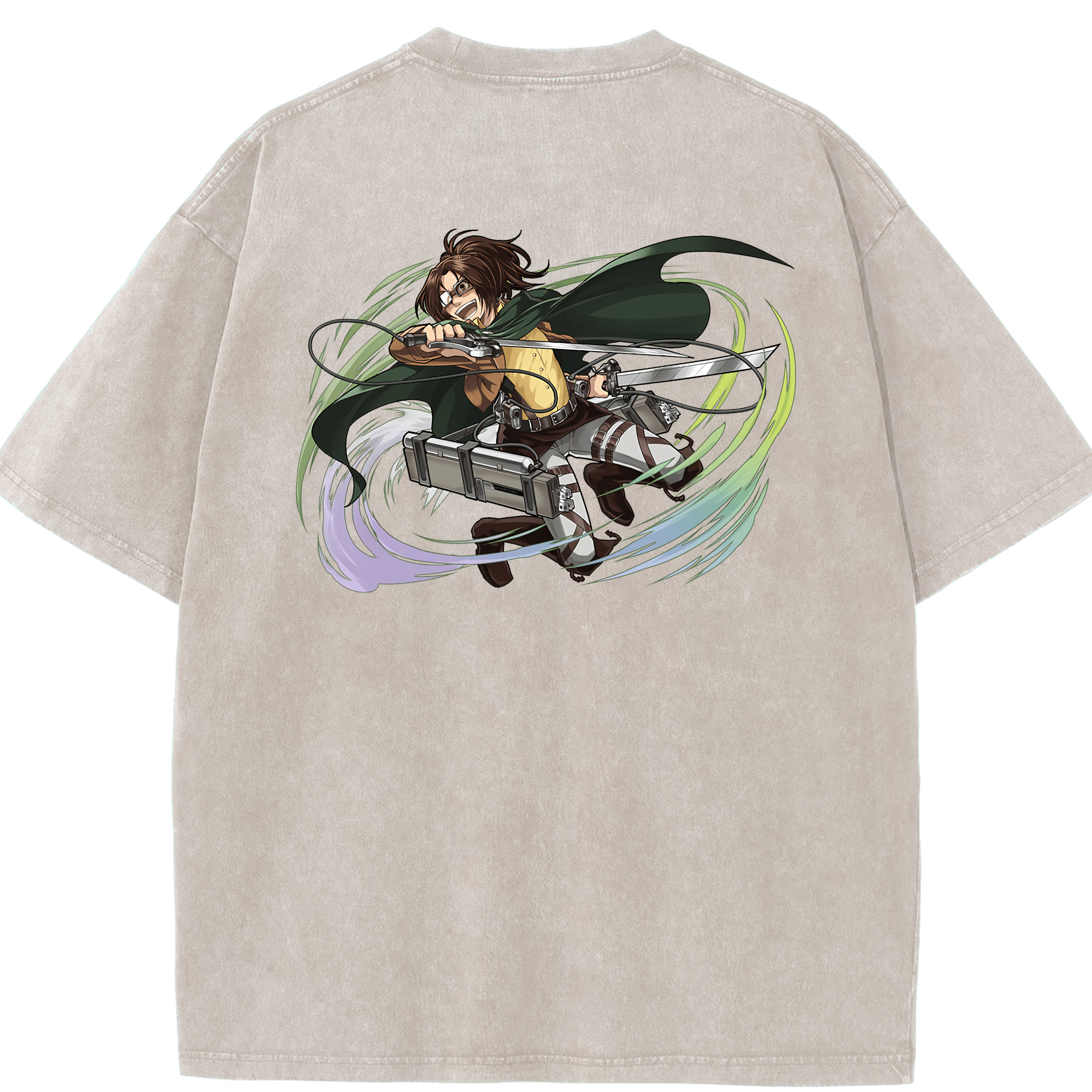 （画像用） 進撃の巨人 ハンジ·ゾエ Attack on Titan Hanji Zoe 綿100% ヴィンテージ風 半袖Tシャツ（背面プリント）