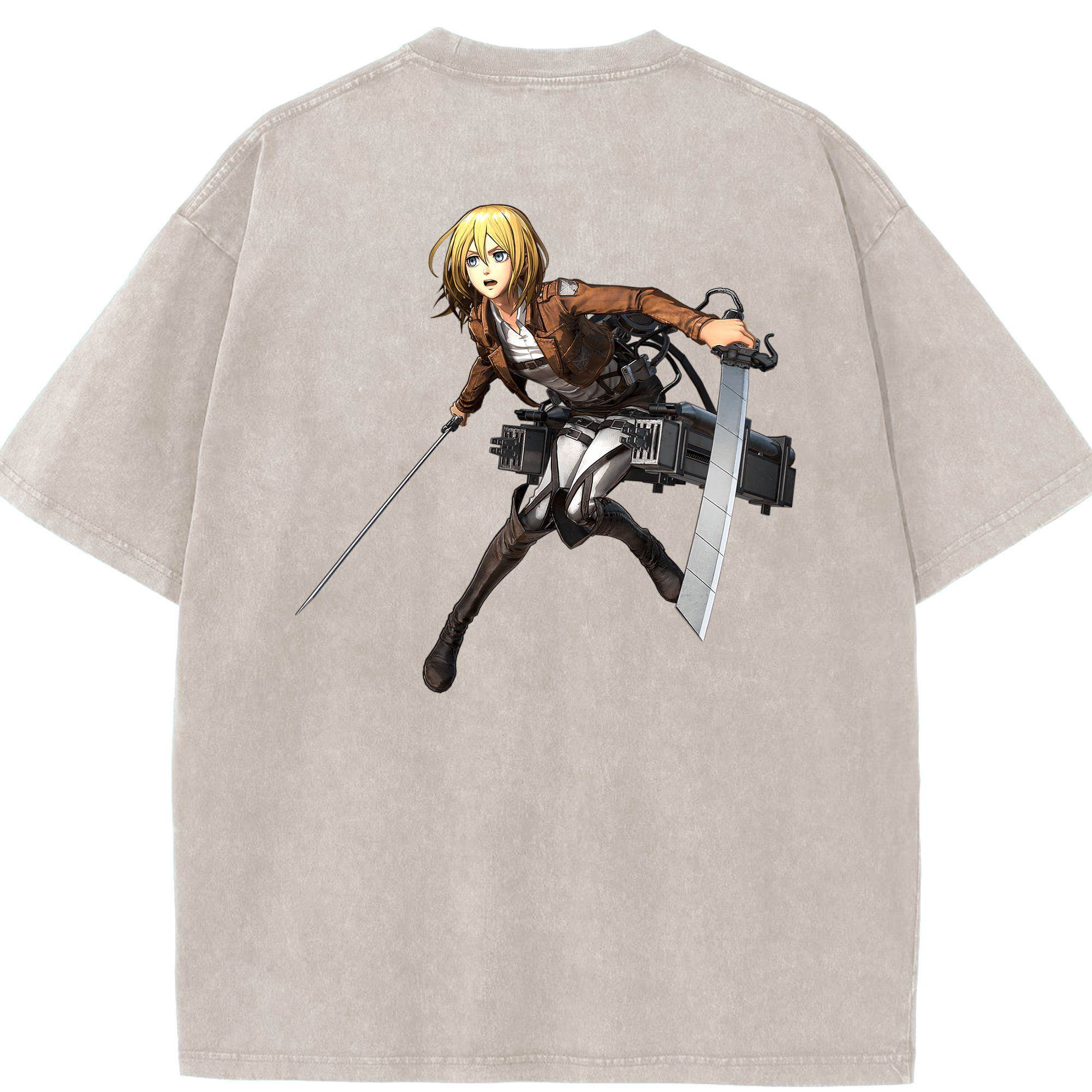 （画像用） 進撃の巨人 クリスタ·レンズ Attack on Titan Christa Lenz 綿100% ヴィンテージ風 半袖Tシャツ（背面プリント）