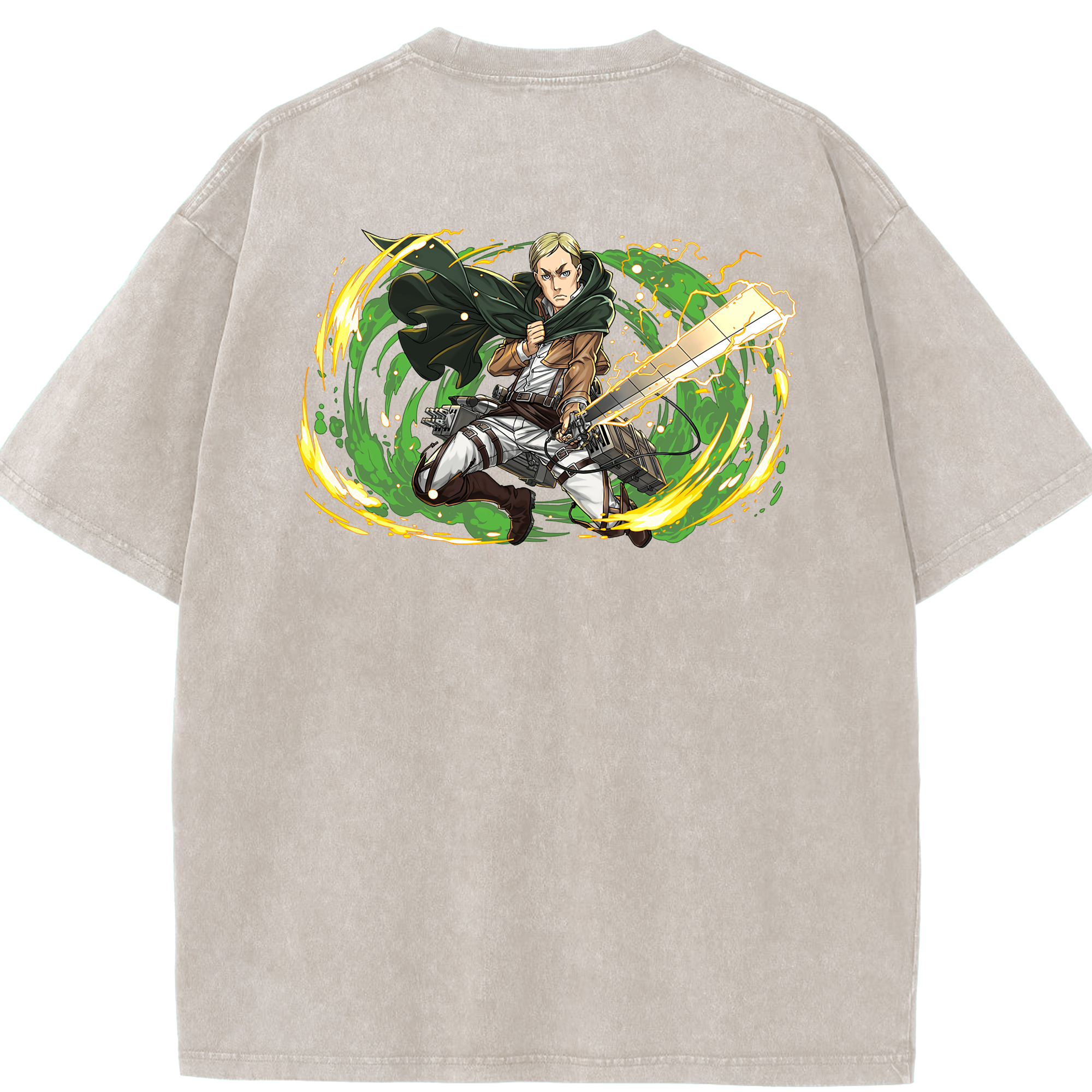 （画像用） 進撃の巨人 エルヴィン・スミス Attack on Titan Erwin Smith 綿100% ヴィンテージ風 半袖Tシャツ（背面プリント）