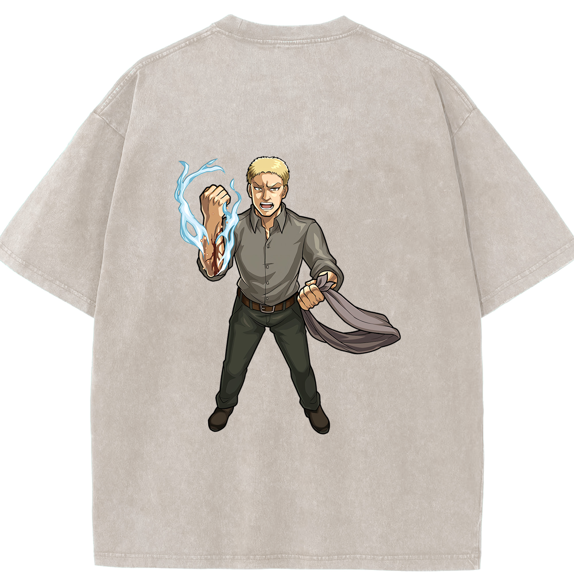 （画像用） 進撃の巨人 ライナー・ブラウン Attack on Titan Reiner Braun 綿100% ヴィンテージ風 半袖Tシャツ（背面プリント）