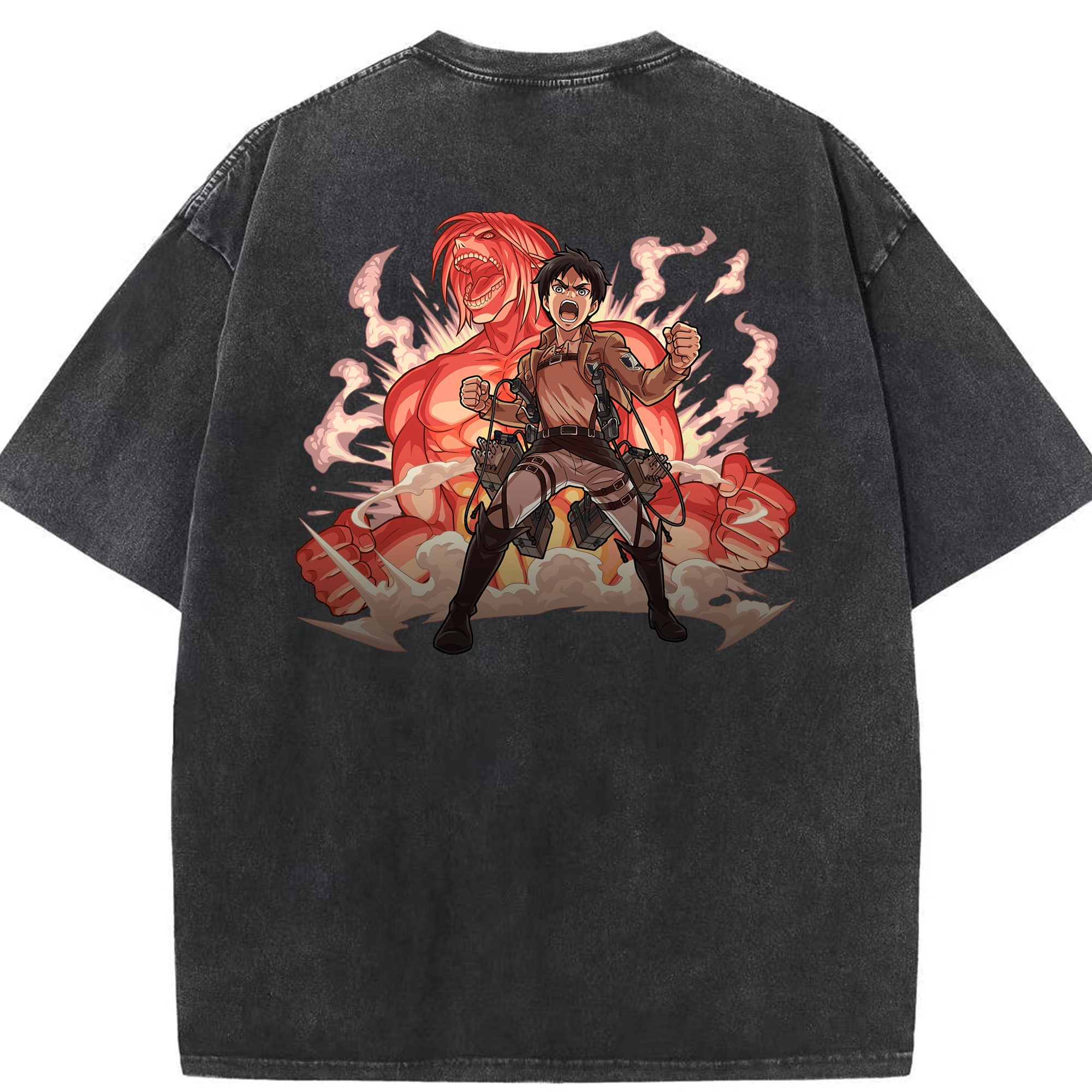 （画像用） 進撃の巨人 エレン･イェーガー Attack on Titan Eren Jäger 綿100% ヴィンテージ風 半袖Tシャツ（背面プリント）