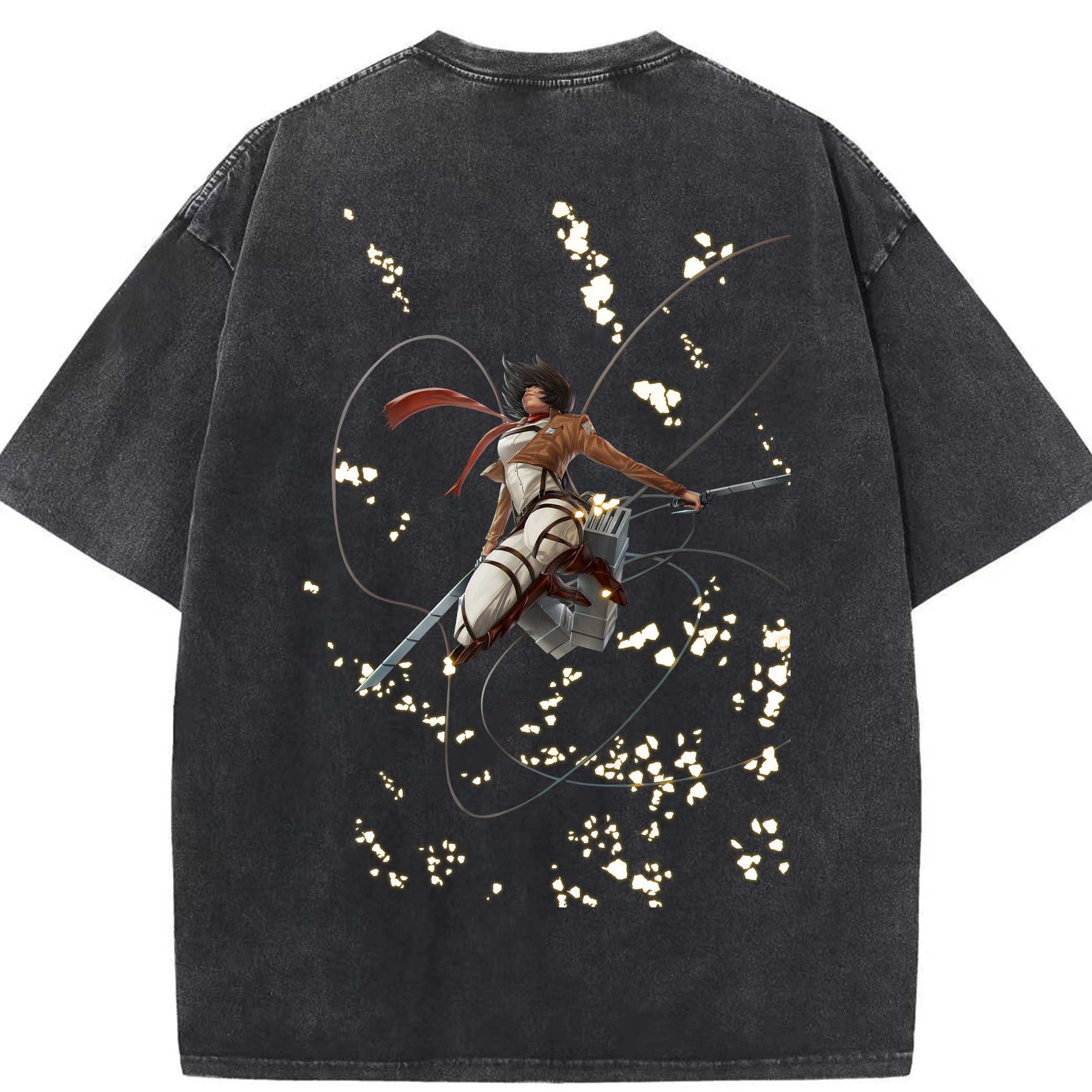 （画像用） 進撃の巨人 ミカサ·アッカーマン Attack on Titan Mikasa Ackerman 綿100% ヴィンテージ風 半袖Tシャツ（背面プリント）