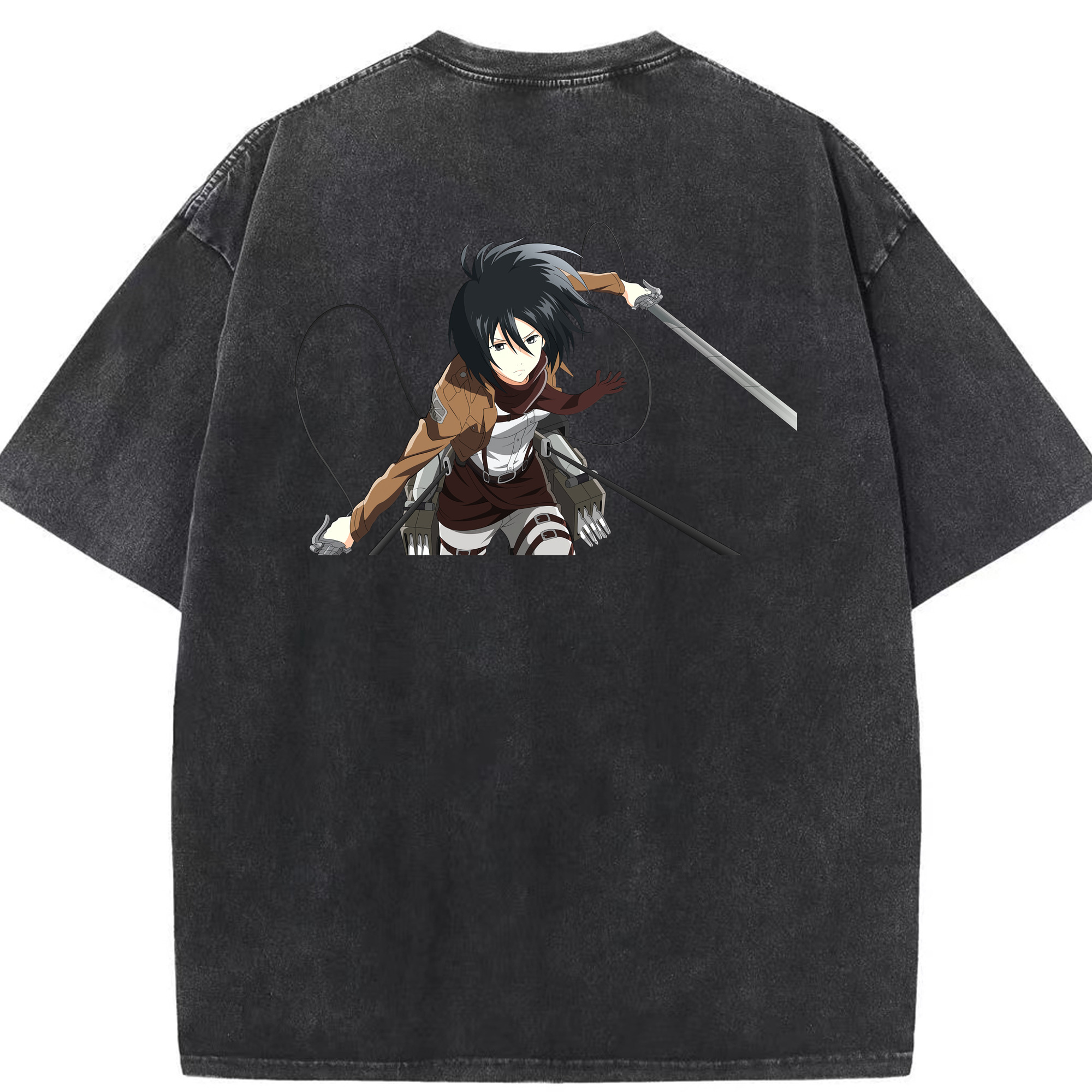 （画像用） 進撃の巨人 ミカサ·アッカーマン Attack on Titan Mikasa Ackerman 綿100% ヴィンテージ風 半袖Tシャツ（背面プリント）