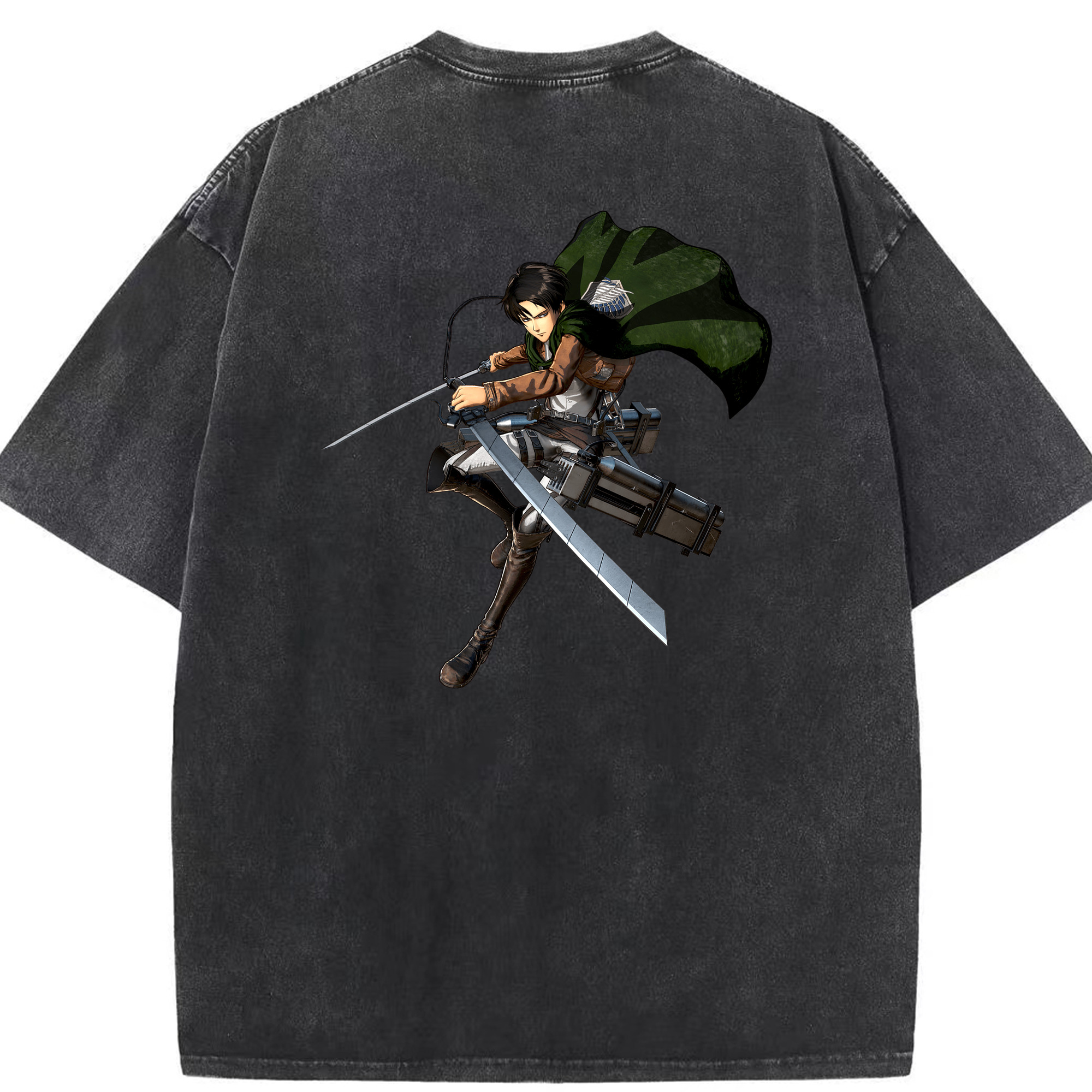 （画像用） 進撃の巨人 リヴァイ·アッカーマン Attack on Titan Levi Ackerman 綿100% ヴィンテージ風 半袖Tシャツ（背面プリント）