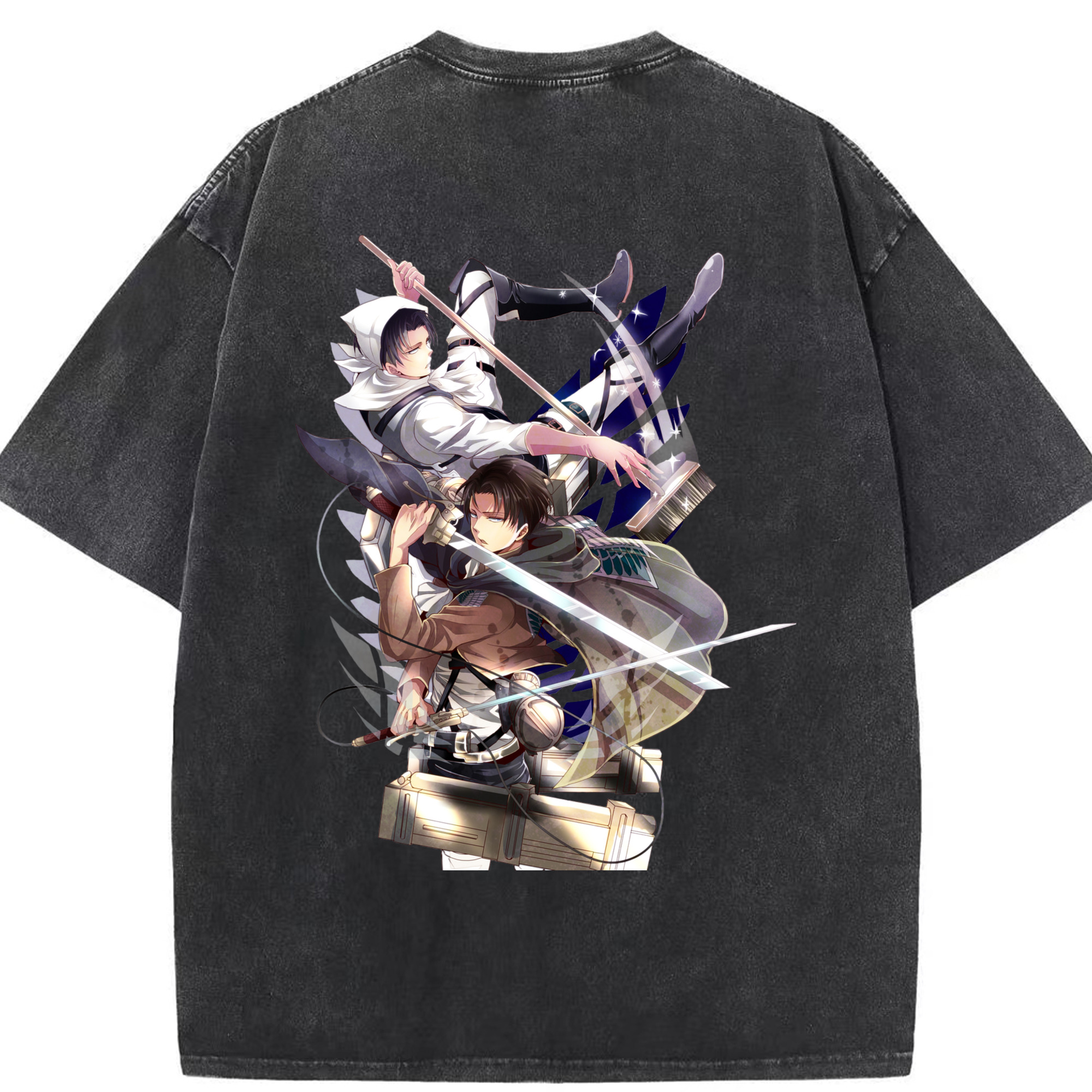 （画像用） 進撃の巨人 リヴァイ·アッカーマン Attack on Titan Levi Ackerman 綿100% ヴィンテージ風 半袖Tシャツ（背面プリント）