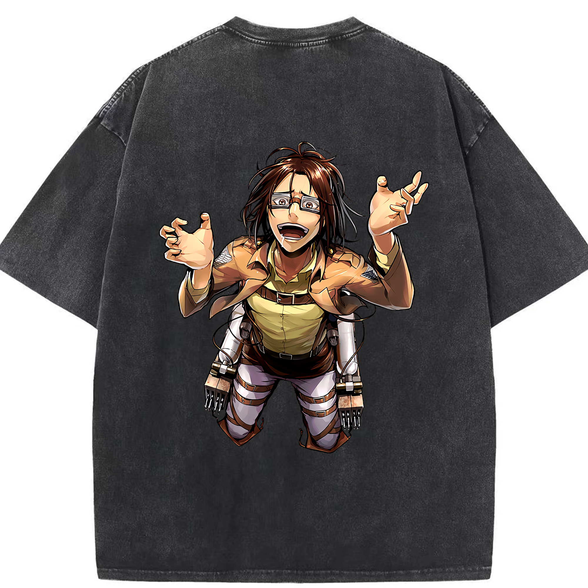 （画像用） 進撃の巨人 ハンジ·ゾエ Attack on Titan Hanji Zoe 綿100% ヴィンテージ風 半袖Tシャツ（背面プリント）