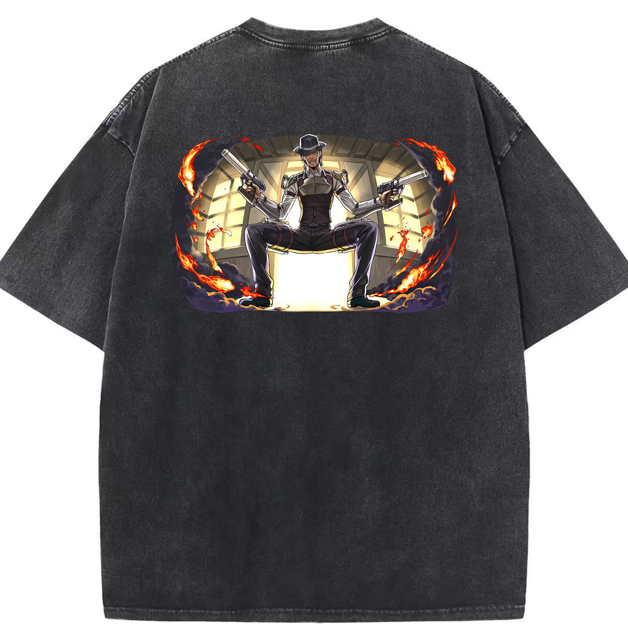 （画像用） 進撃の巨人 ケニー·アッカーマン Attack on Titan Kenny Ackerman 綿100% ヴィンテージ風 半袖Tシャツ（背面プリント）