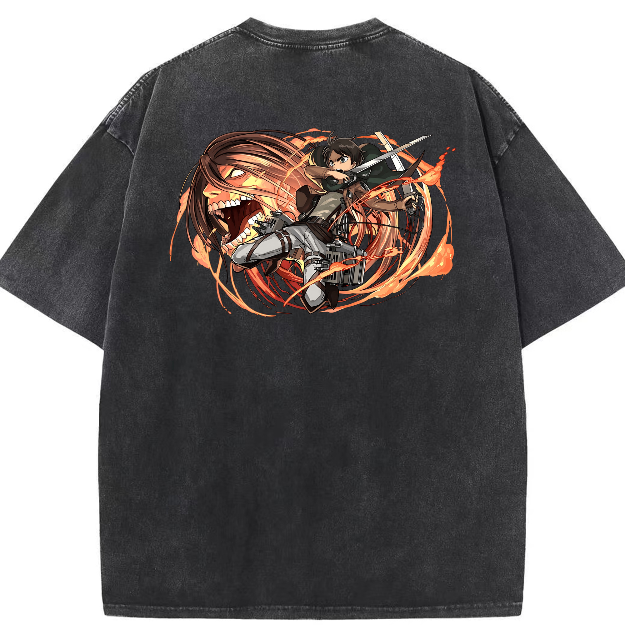 （画像用） 進撃の巨人 エレン･イェーガー Attack on Titan Eren Jäger 綿100% ヴィンテージ風 半袖Tシャツ（背面プリント）