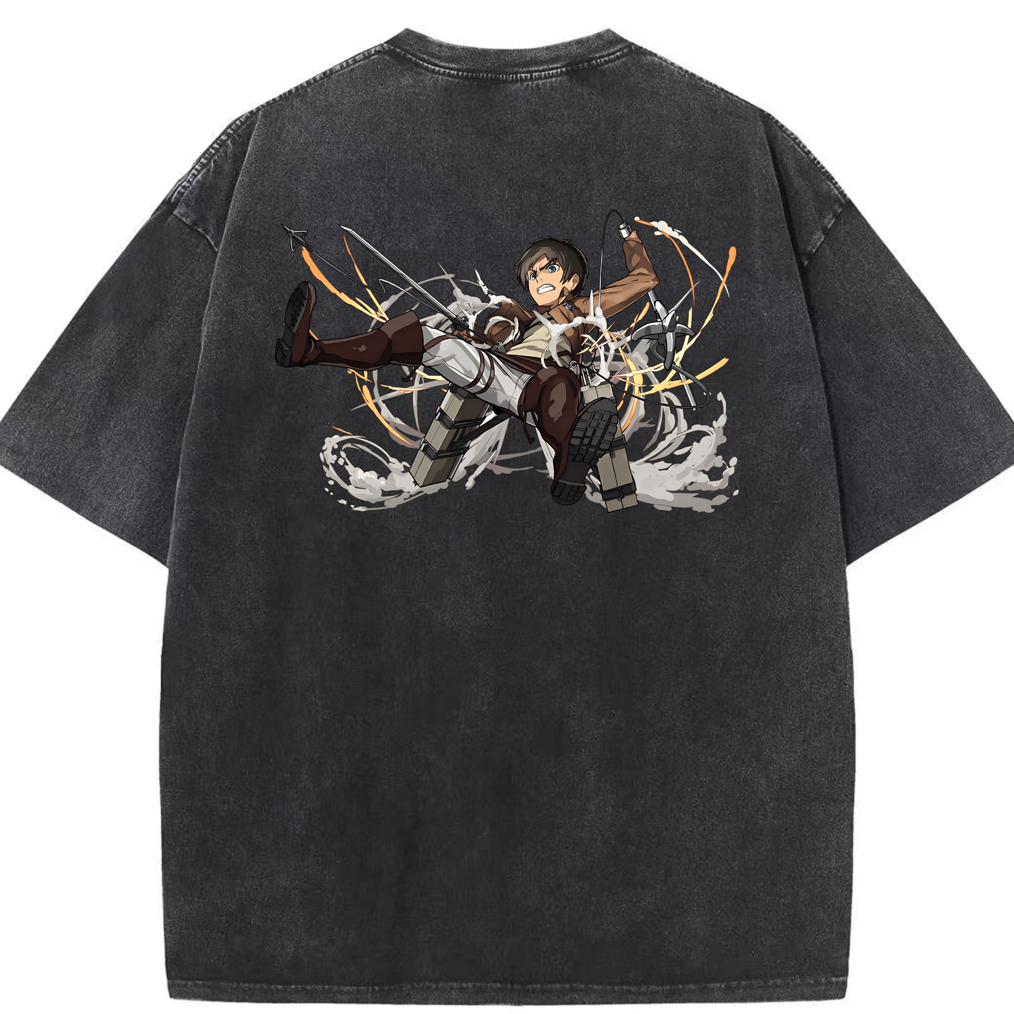 （画像用） 進撃の巨人 エレン･イェーガー Attack on Titan Eren Jäger 綿100% ヴィンテージ風 半袖Tシャツ（背面プリント）