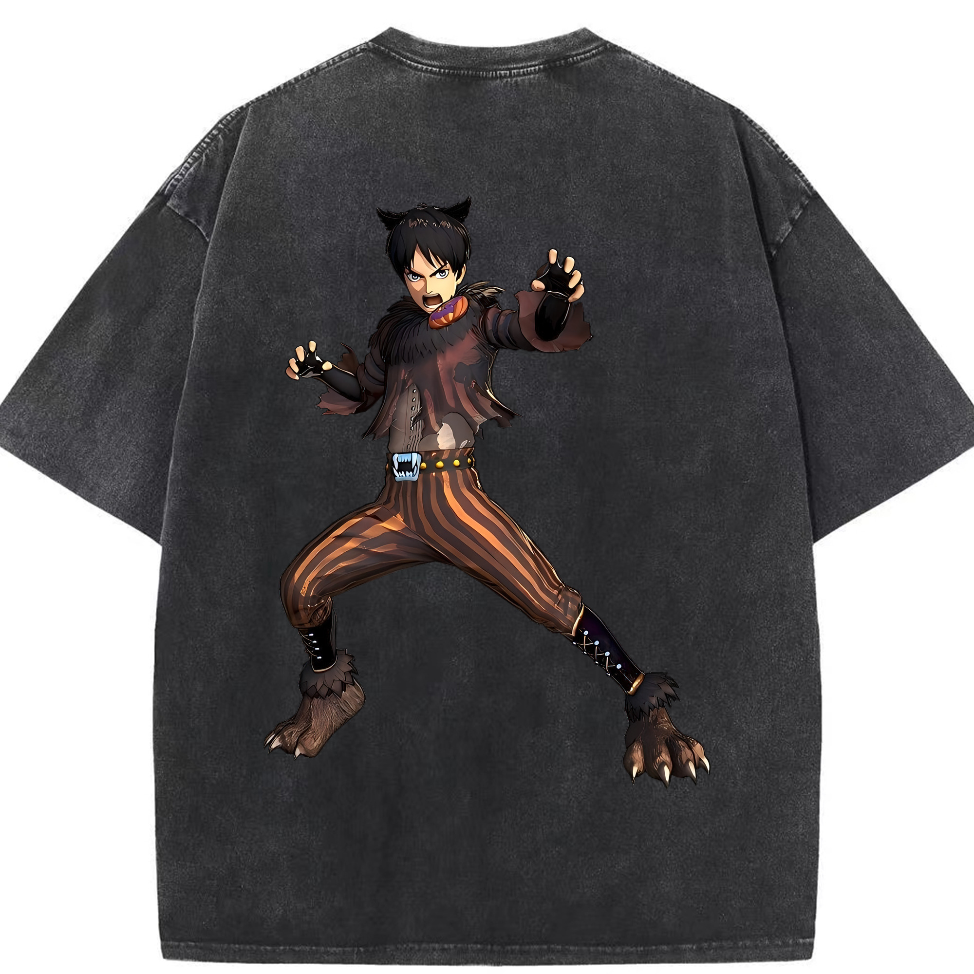 （画像用） 進撃の巨人 エレン･イェーガー Attack on Titan Eren Jäger 綿100% ヴィンテージ風 半袖Tシャツ（背面プリント）