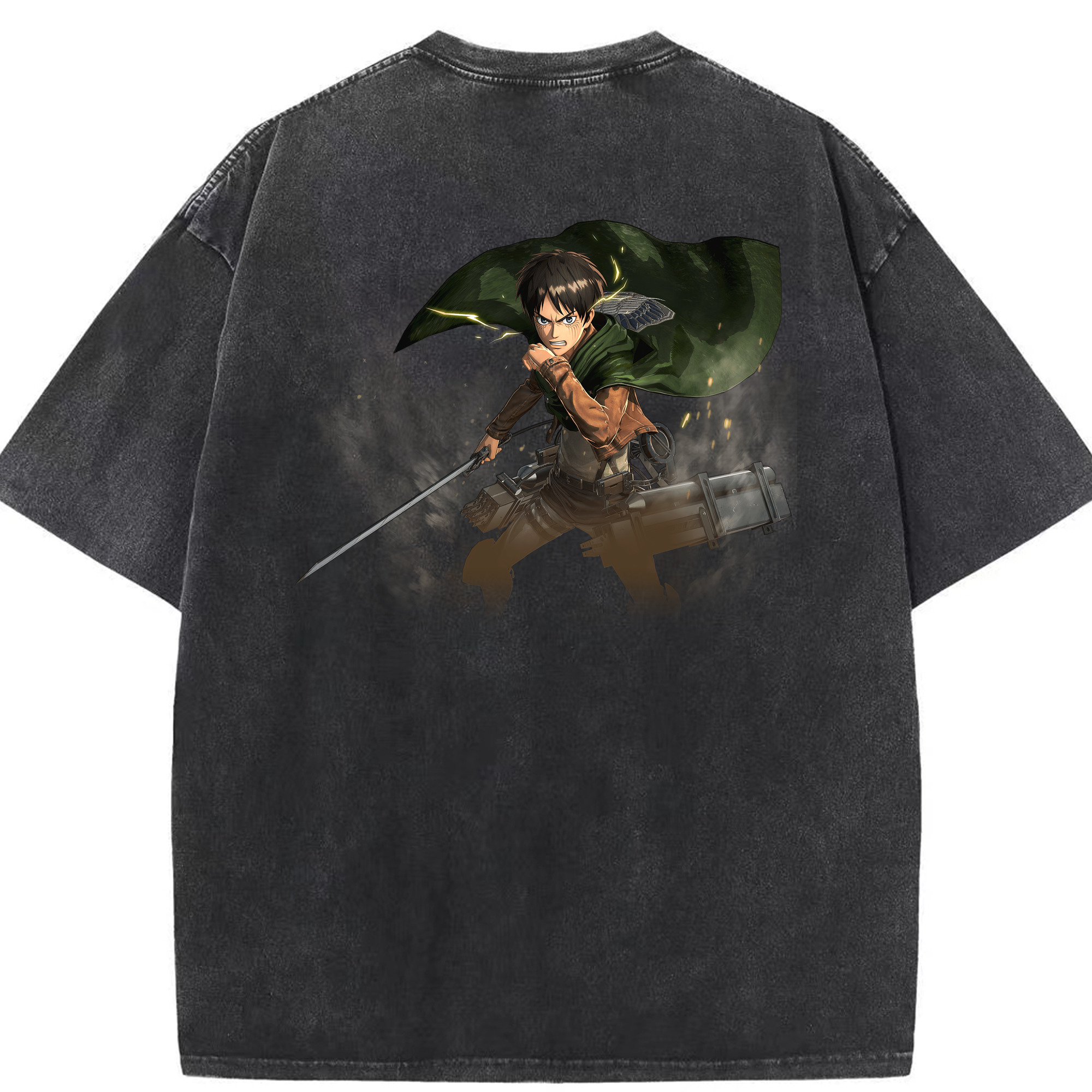 （画像用） 進撃の巨人 エレン･イェーガー Attack on Titan Eren Jäger 綿100% ヴィンテージ風 半袖Tシャツ（背面プリント）