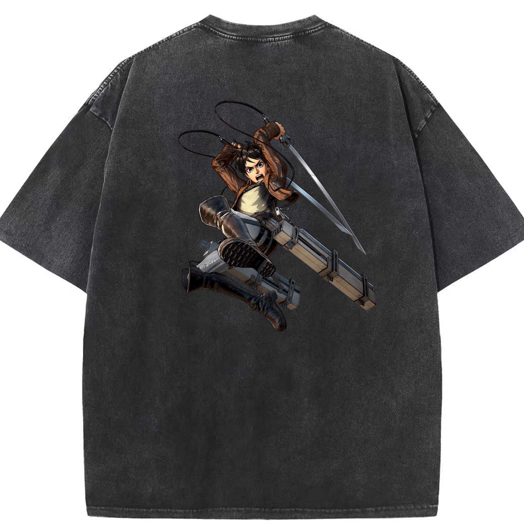 （画像用） 進撃の巨人 エレン･イェーガー Attack on Titan Eren Jäger 綿100% ヴィンテージ風 半袖Tシャツ（背面プリント）