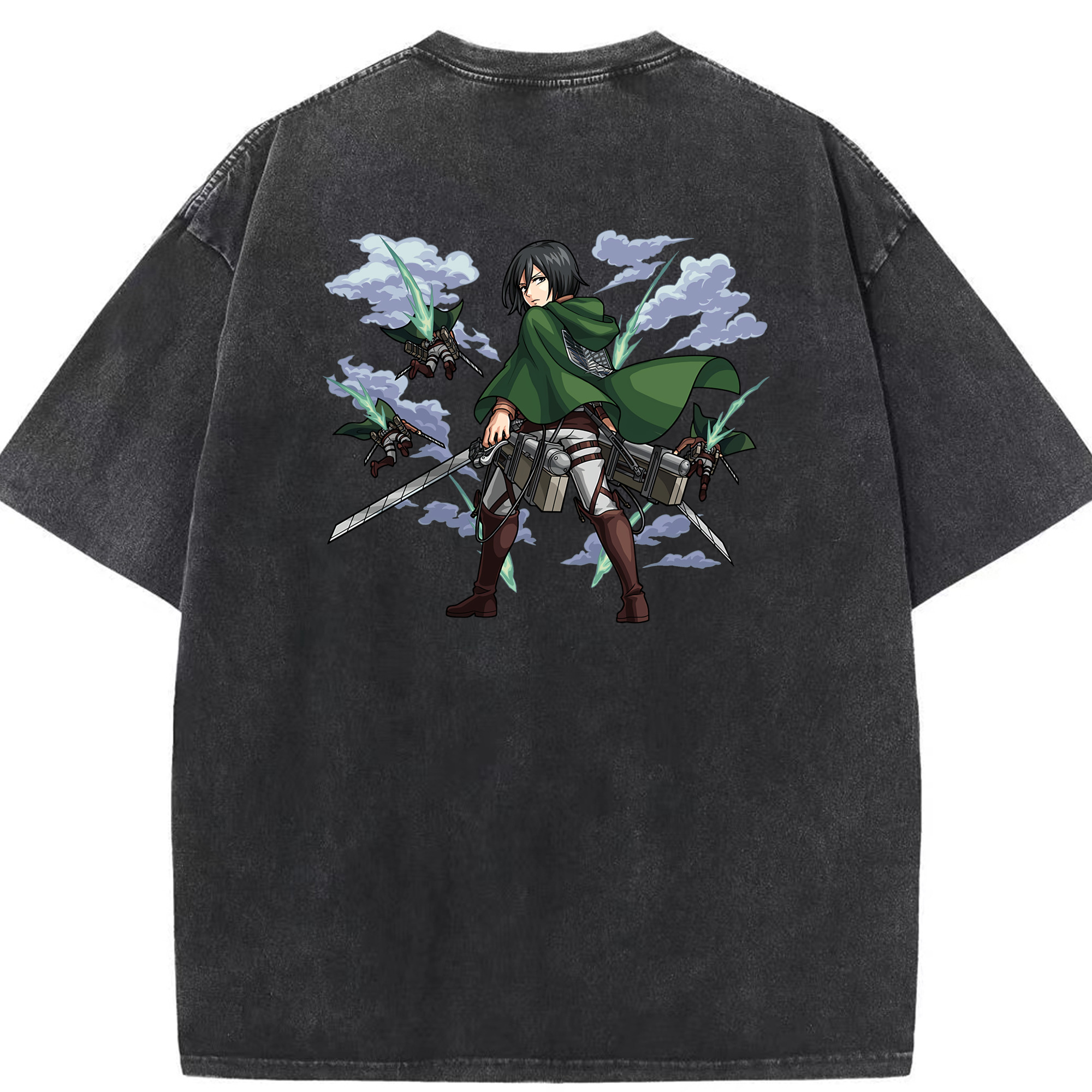 （画像用） 進撃の巨人 ミカサ·アッカーマン Attack on Titan Mikasa Ackerman 綿100% ヴィンテージ風 半袖Tシャツ（背面プリント）