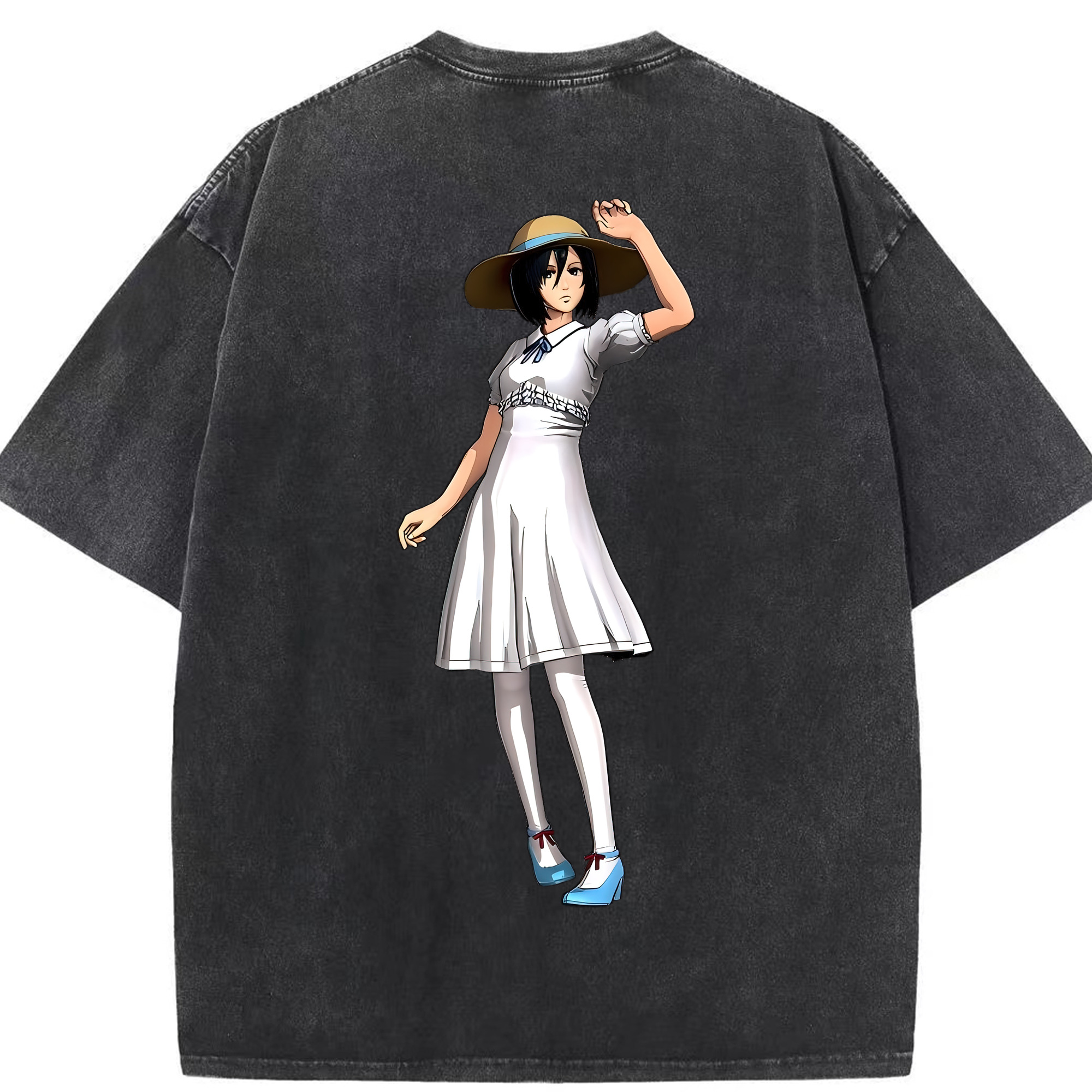 （画像用） 進撃の巨人 ミカサ·アッカーマン Attack on Titan Mikasa Ackerman 綿100% ヴィンテージ風 半袖Tシャツ（背面プリント）