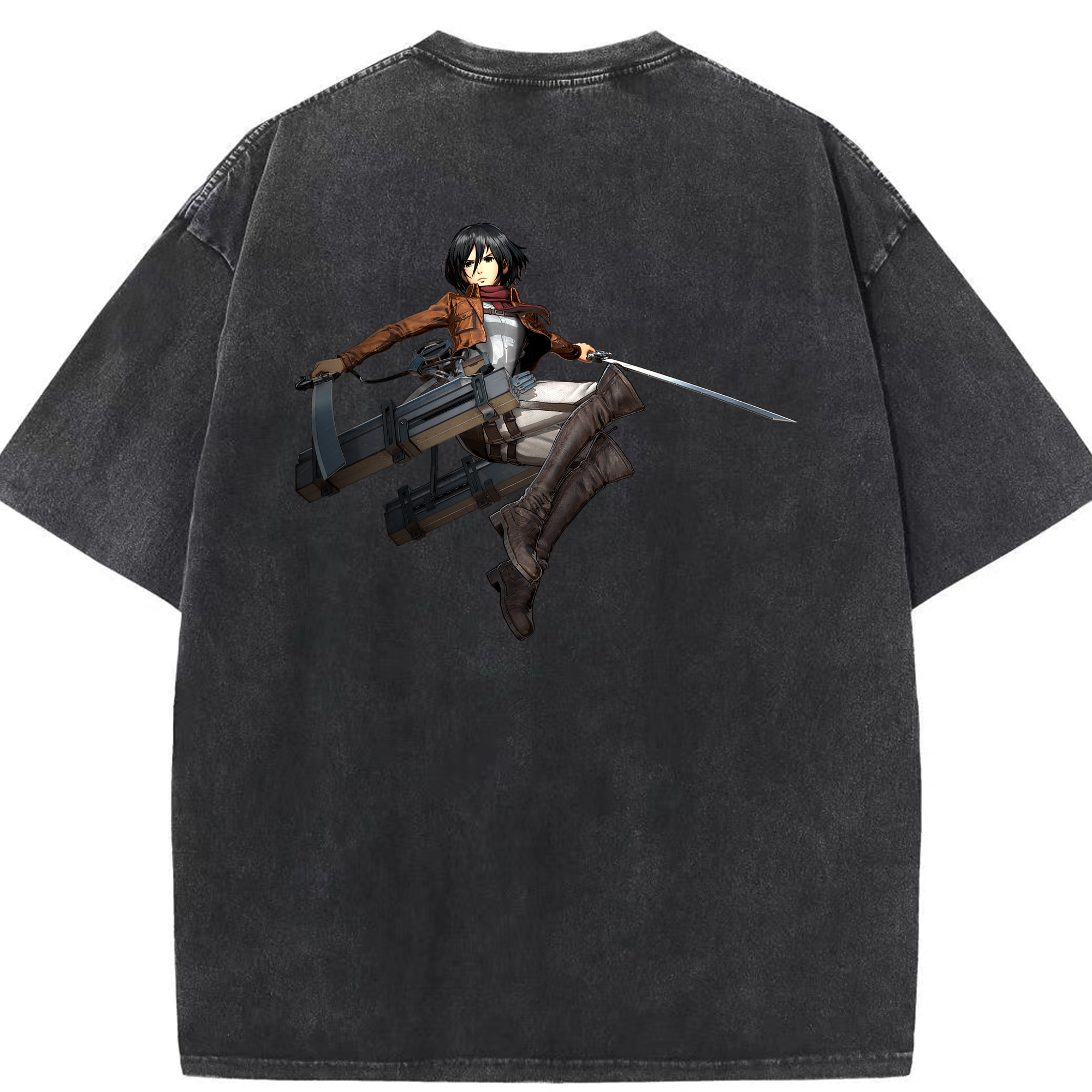 （画像用） 進撃の巨人 ミカサ·アッカーマン Attack on Titan Mikasa Ackerman 綿100% ヴィンテージ風 半袖Tシャツ（背面プリント）
