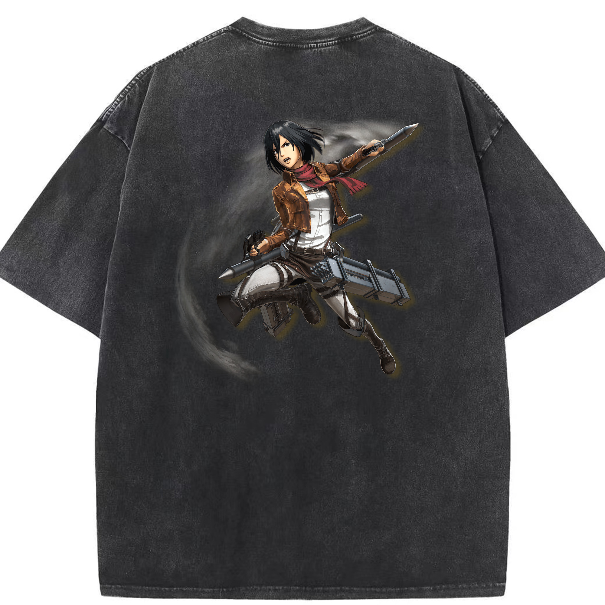 （画像用） 進撃の巨人 ミカサ·アッカーマン Attack on Titan Mikasa Ackerman 綿100% ヴィンテージ風 半袖Tシャツ（背面プリント）