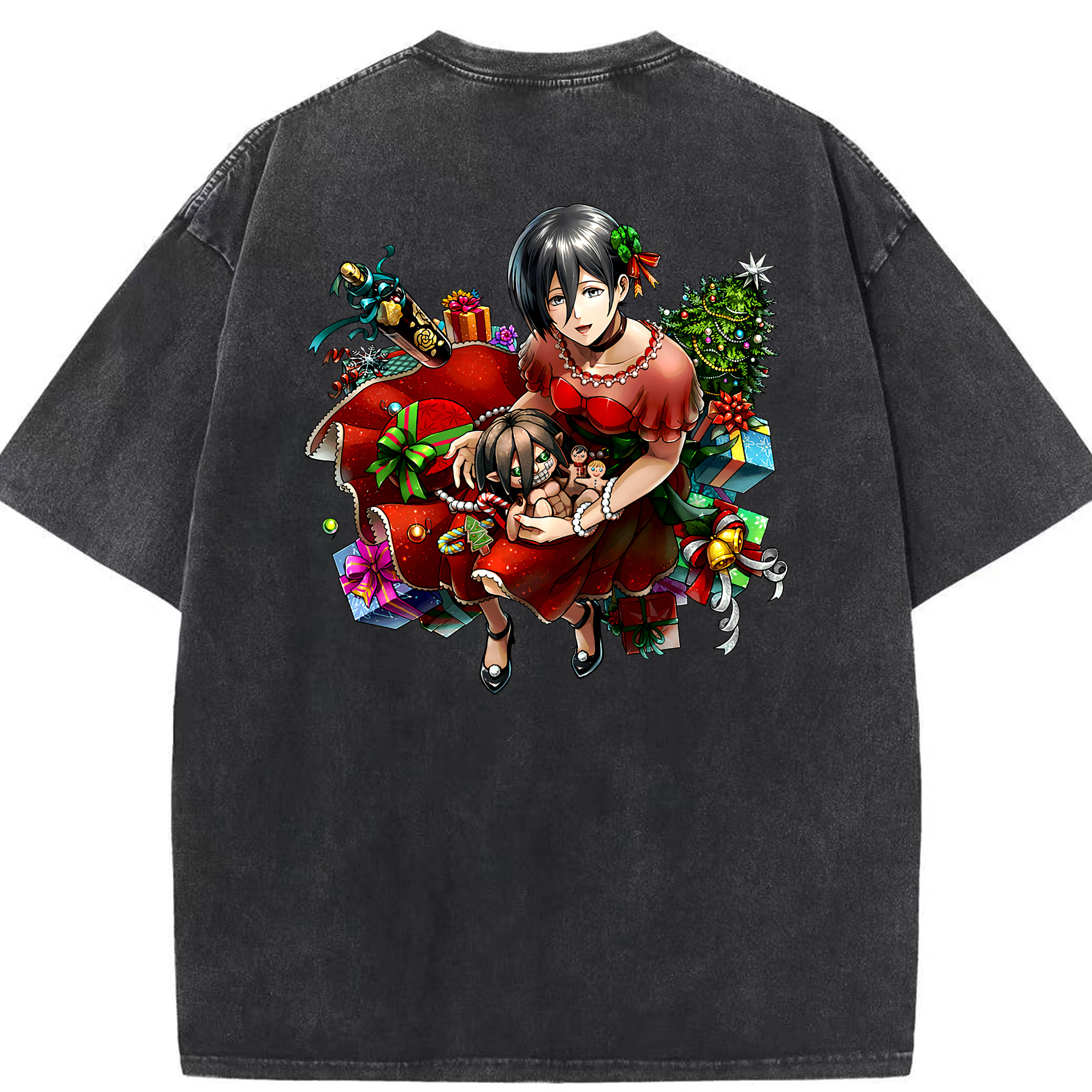 （画像用） 進撃の巨人 ミカサ·アッカーマン Attack on Titan Mikasa Ackerman 綿100% ヴィンテージ風 半袖Tシャツ（背面プリント）
