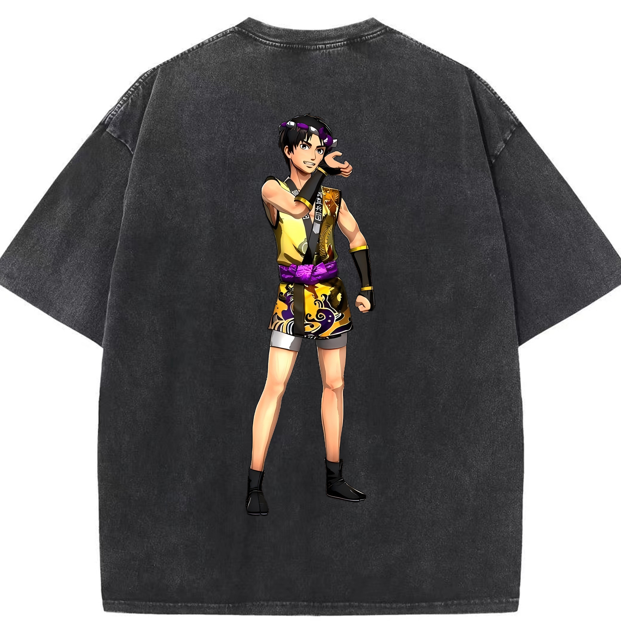 （画像用） 進撃の巨人 リヴァイ·アッカーマン Attack on Titan Levi Ackerman 綿100% ヴィンテージ風 半袖Tシャツ（背面プリント）