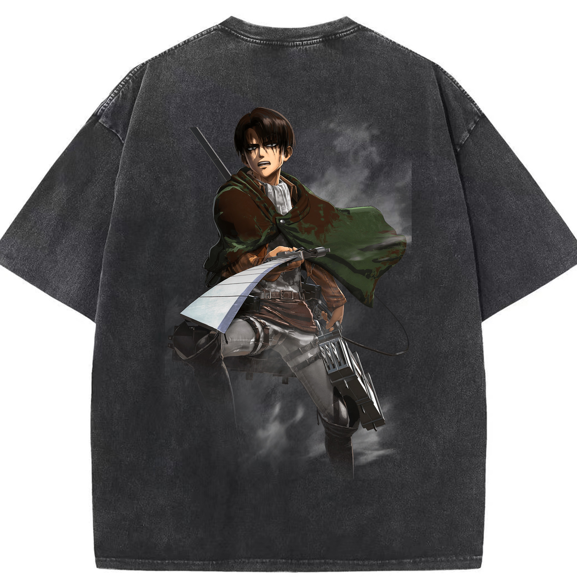 （画像用） 進撃の巨人 リヴァイ·アッカーマン Attack on Titan Levi Ackerman 綿100% ヴィンテージ風 半袖Tシャツ（背面プリント）