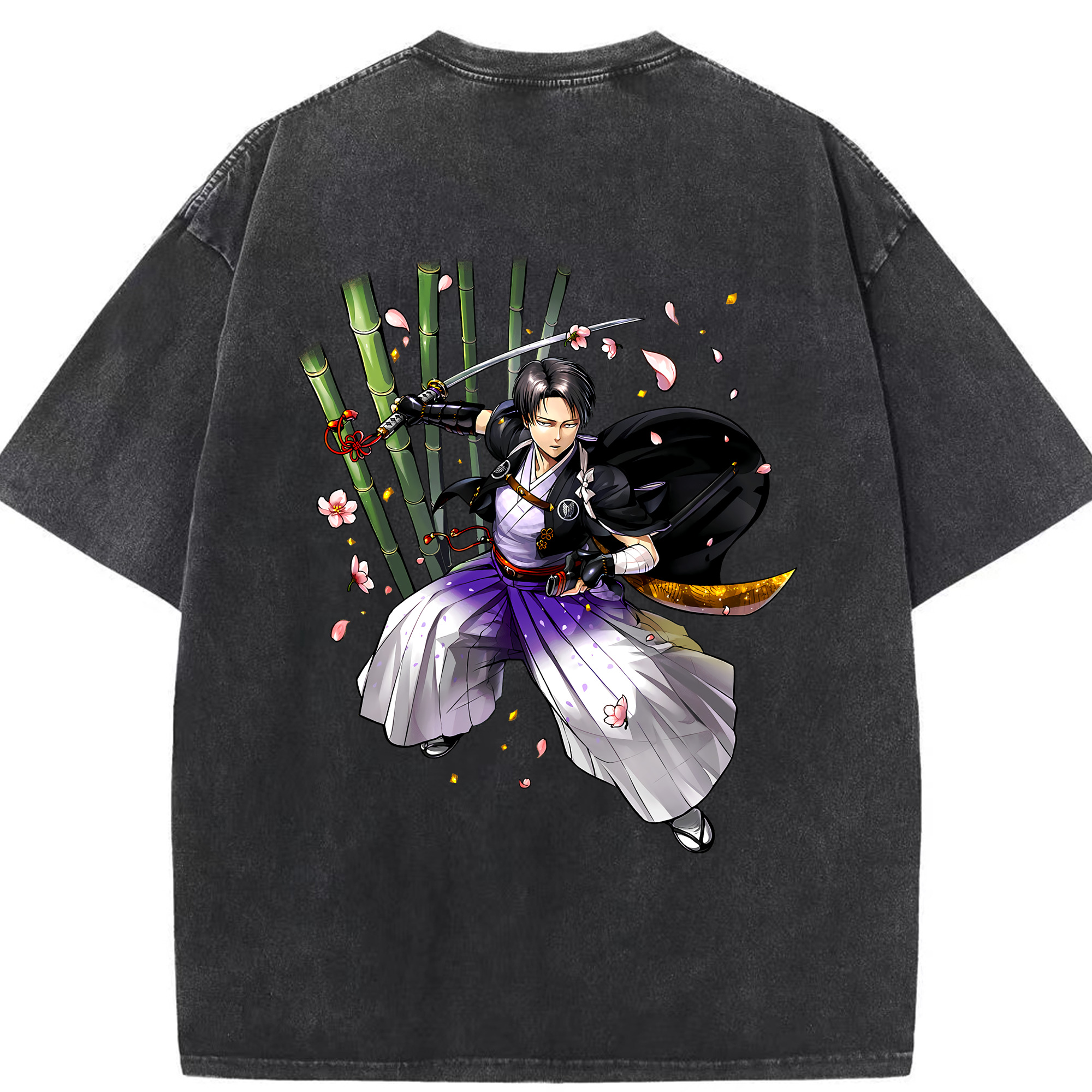 （画像用） 進撃の巨人 リヴァイ·アッカーマン Attack on Titan Levi Ackerman 綿100% ヴィンテージ風 半袖Tシャツ（背面プリント）