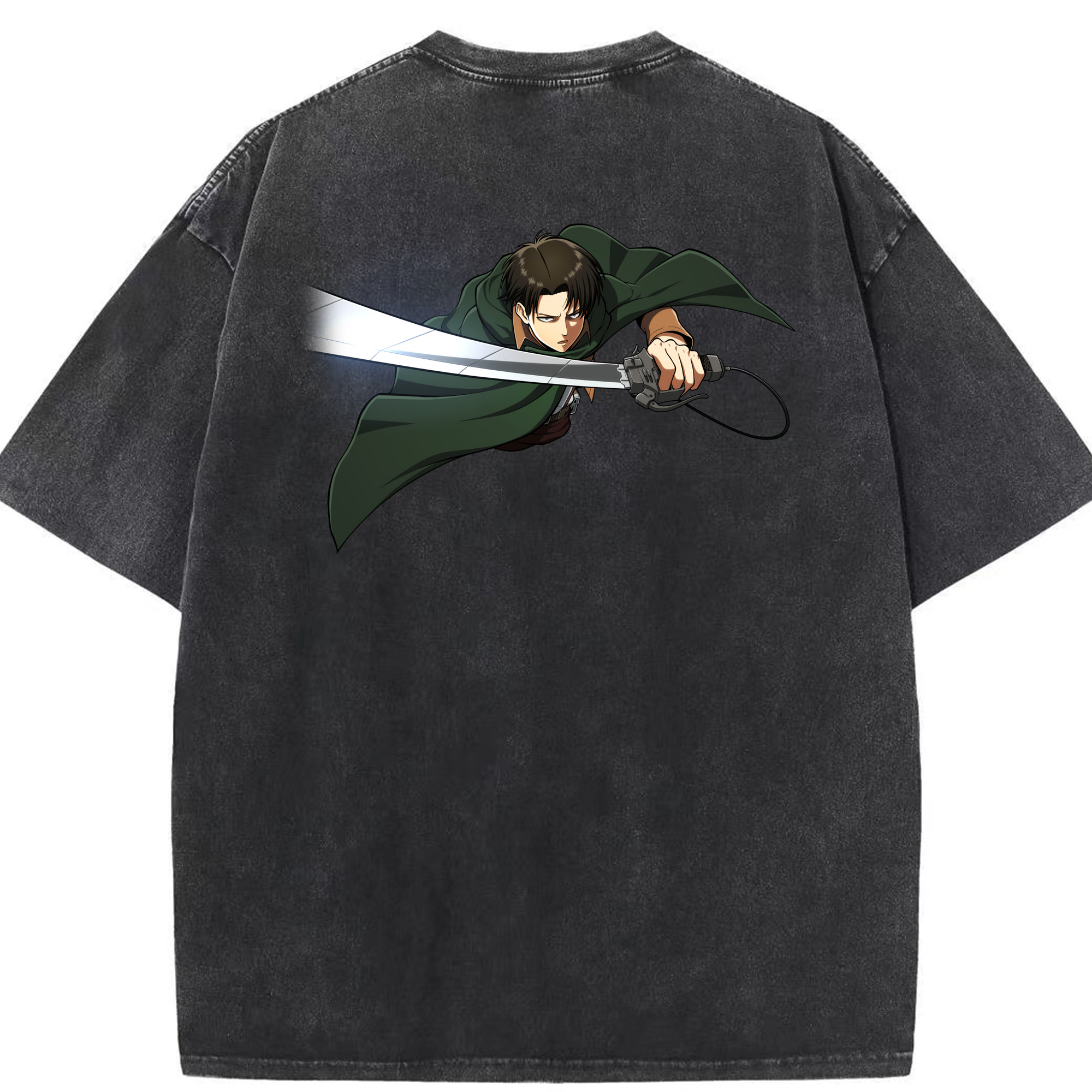 （画像用） 進撃の巨人 リヴァイ·アッカーマン Attack on Titan Levi Ackerman 綿100% ヴィンテージ風 半袖Tシャツ（背面プリント）