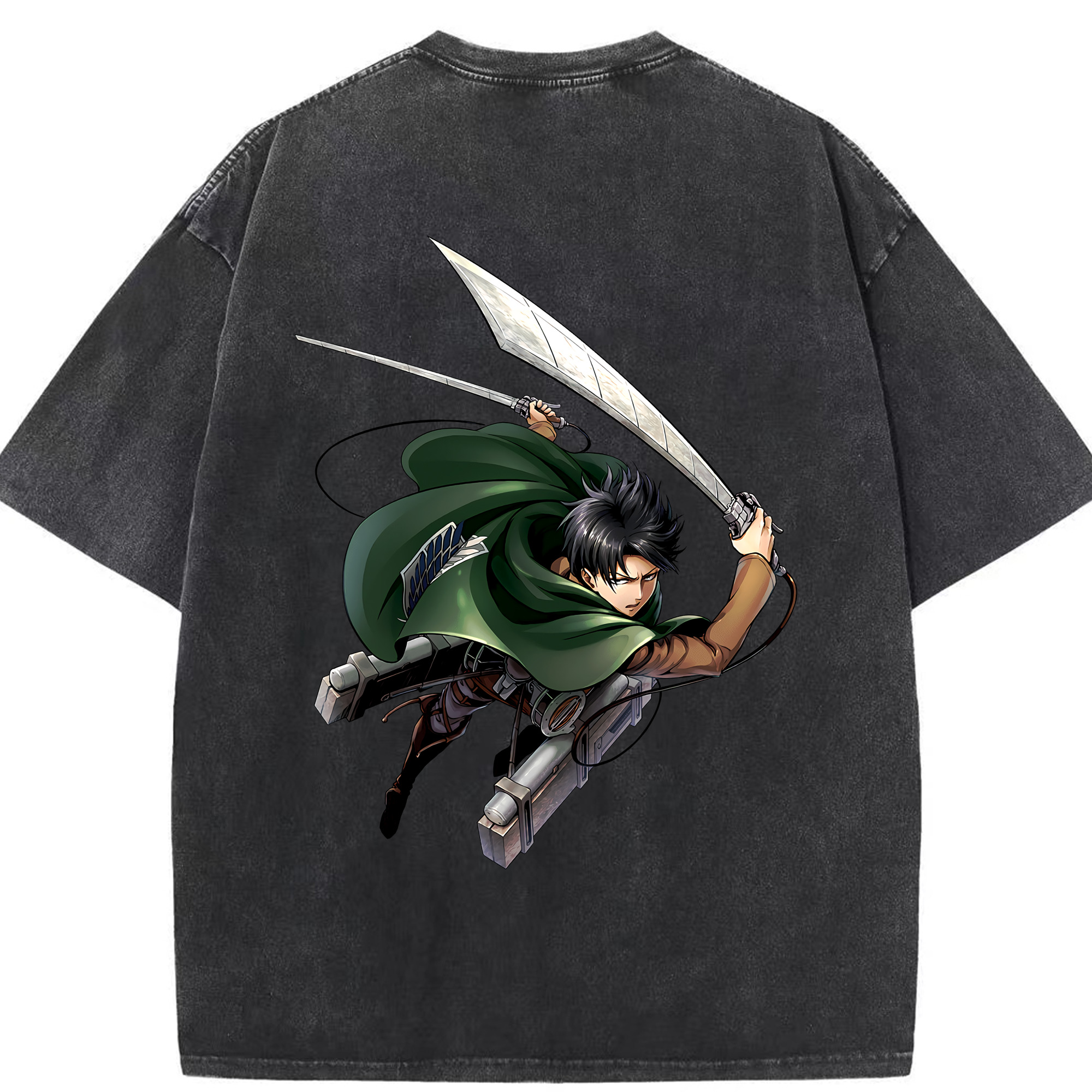 （画像用） 進撃の巨人 リヴァイ·アッカーマン Attack on Titan Levi Ackerman 綿100% ヴィンテージ風 半袖Tシャツ（背面プリント）