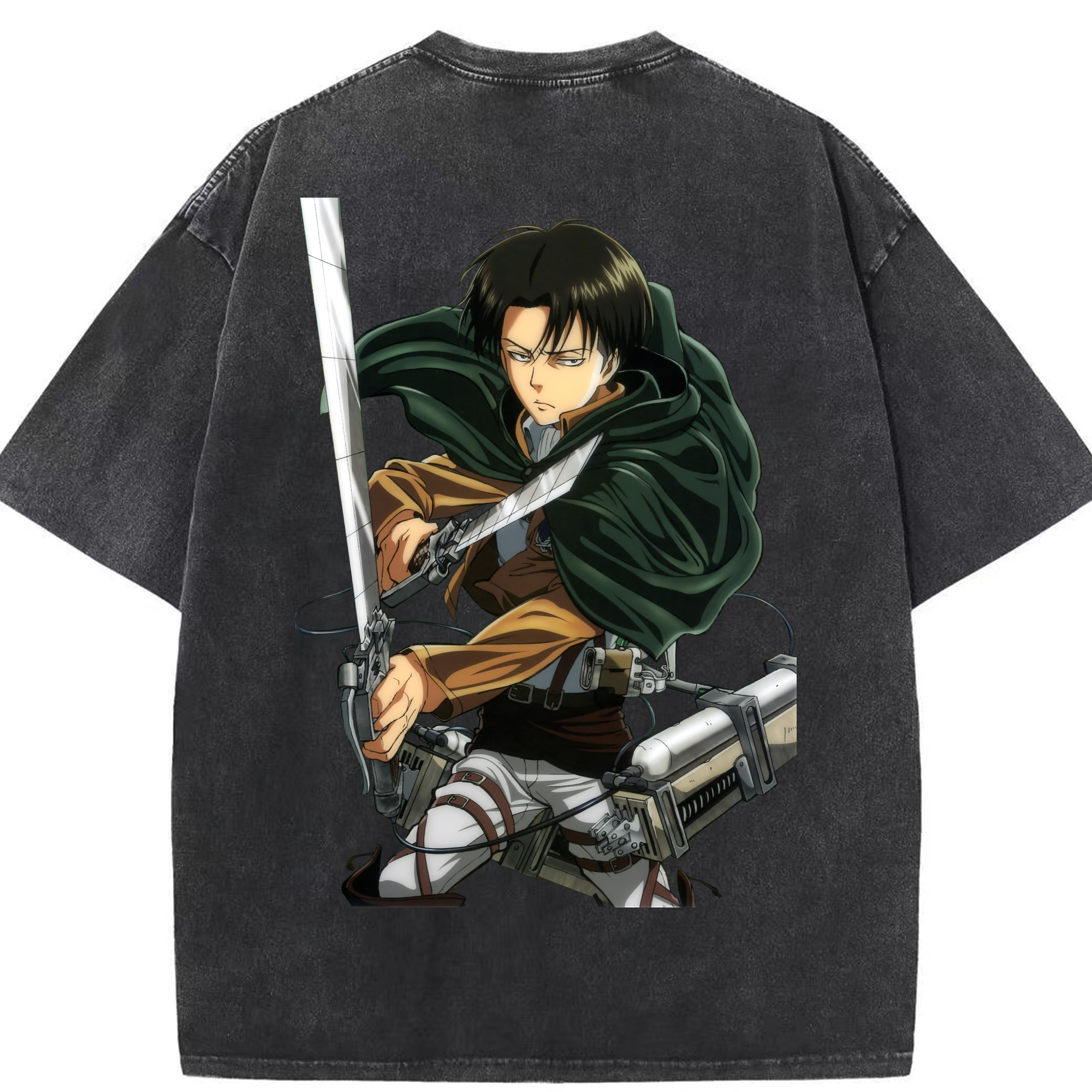 （画像用） 進撃の巨人 リヴァイ·アッカーマン Attack on Titan Levi Ackerman 綿100% ヴィンテージ風 半袖Tシャツ（背面プリント）