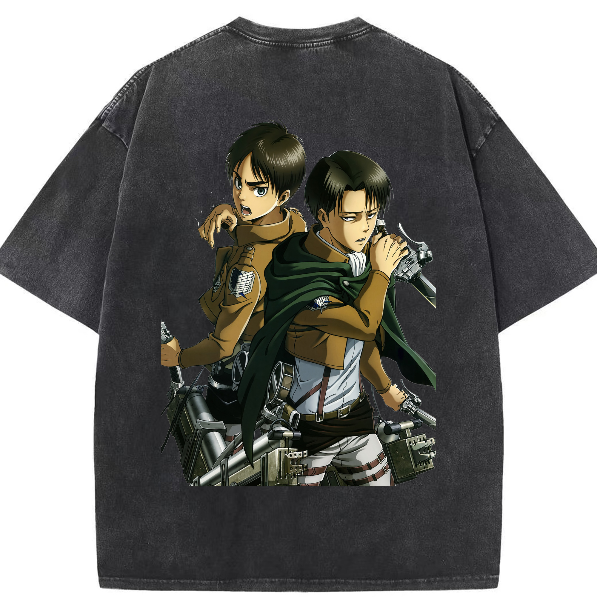 （画像用） 進撃の巨人 リヴァイ·アッカーマン Attack on Titan Levi Ackerman 綿100% ヴィンテージ風 半袖Tシャツ（背面プリント）