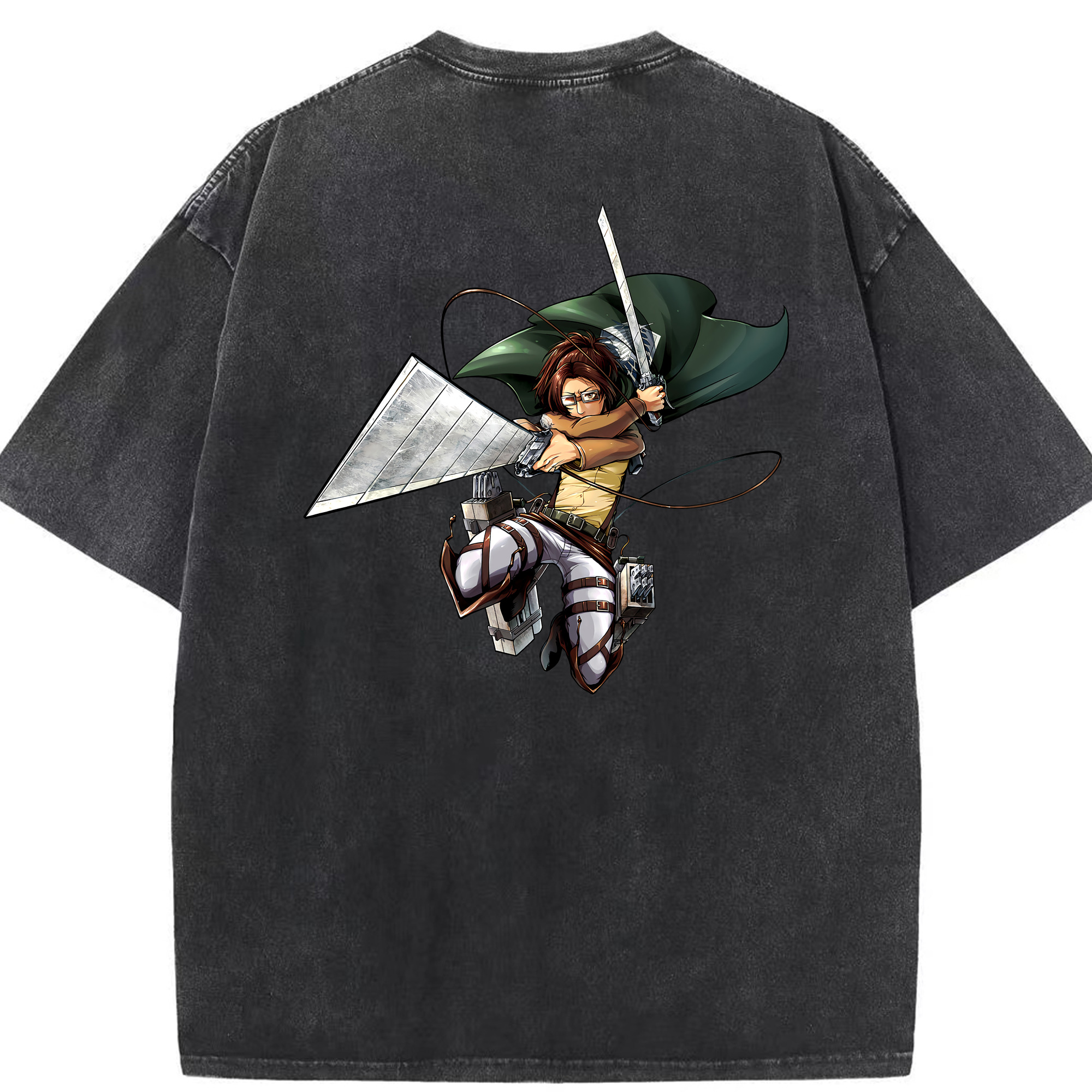 （画像用） 進撃の巨人 ハンジ·ゾエ Attack on Titan Hanji Zoe 綿100% ヴィンテージ風 半袖Tシャツ（背面プリント）