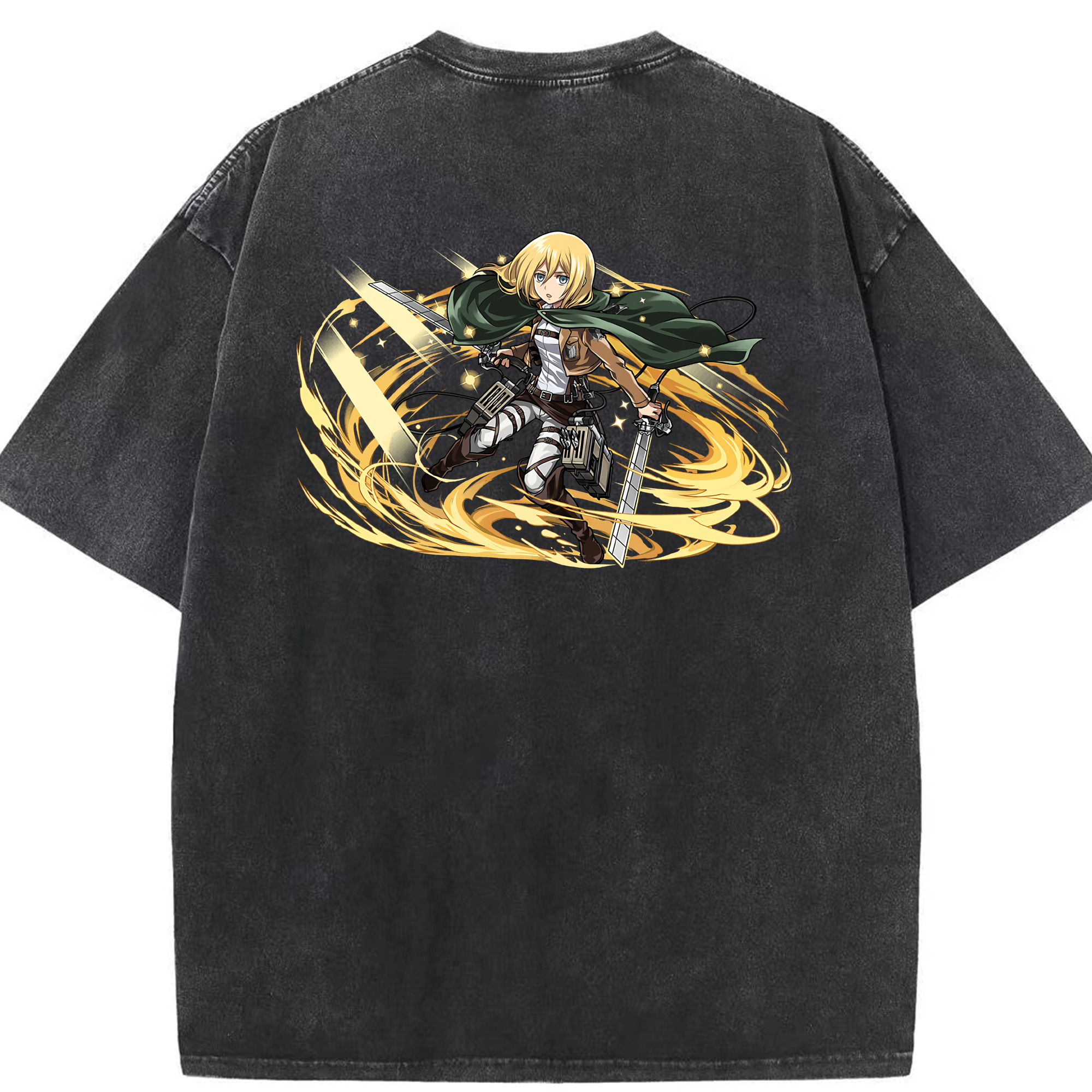 （画像用） 進撃の巨人 クリスタ·レンズ Attack on Titan Christa Lenz 綿100% ヴィンテージ風 半袖Tシャツ（背面プリント）