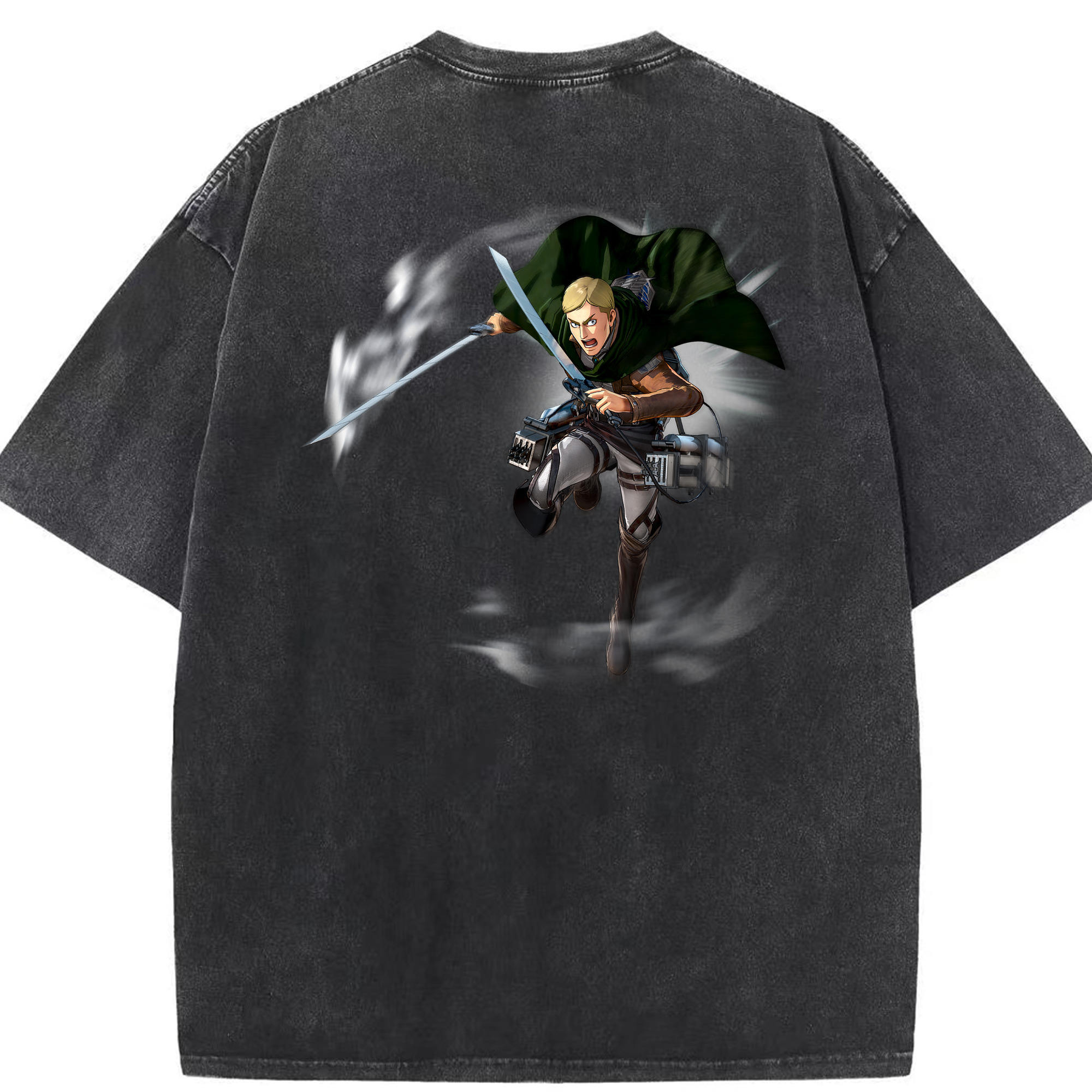 （画像用） 進撃の巨人 エルヴィン・スミス Attack on Titan Erwin Smith 綿100% ヴィンテージ風 半袖Tシャツ（背面プリント）