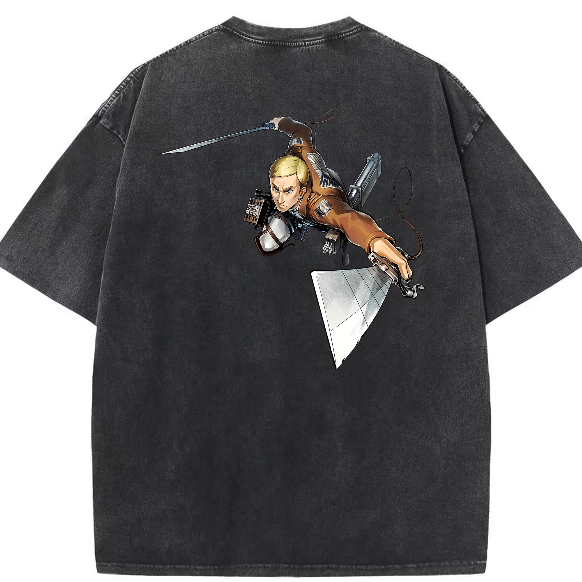 （画像用） 進撃の巨人 エルヴィン・スミス Attack on Titan Erwin Smith 綿100% ヴィンテージ風 半袖Tシャツ（背面プリント）