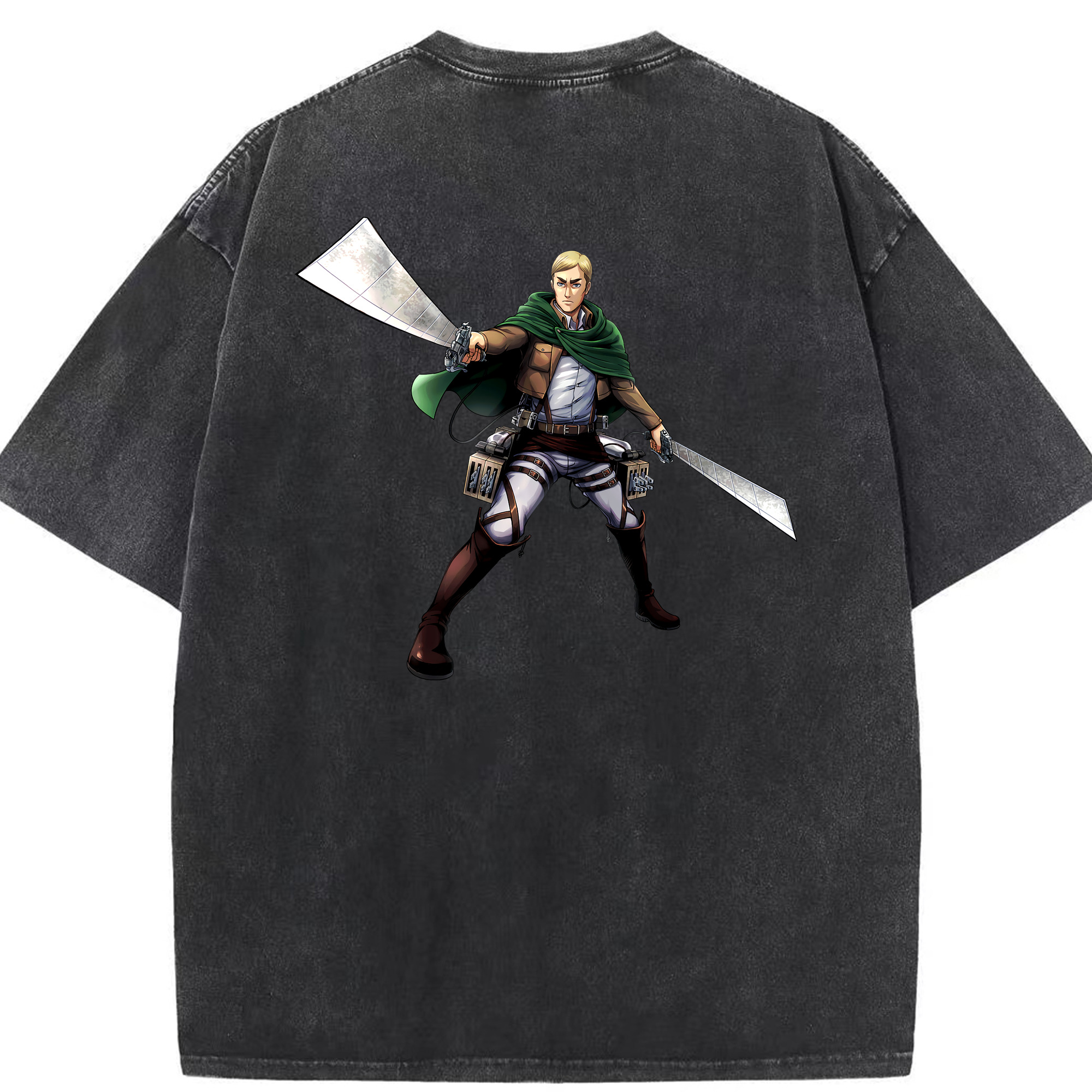 （画像用） 進撃の巨人 エルヴィン・スミス Attack on Titan Erwin Smith 綿100% ヴィンテージ風 半袖Tシャツ（背面プリント）