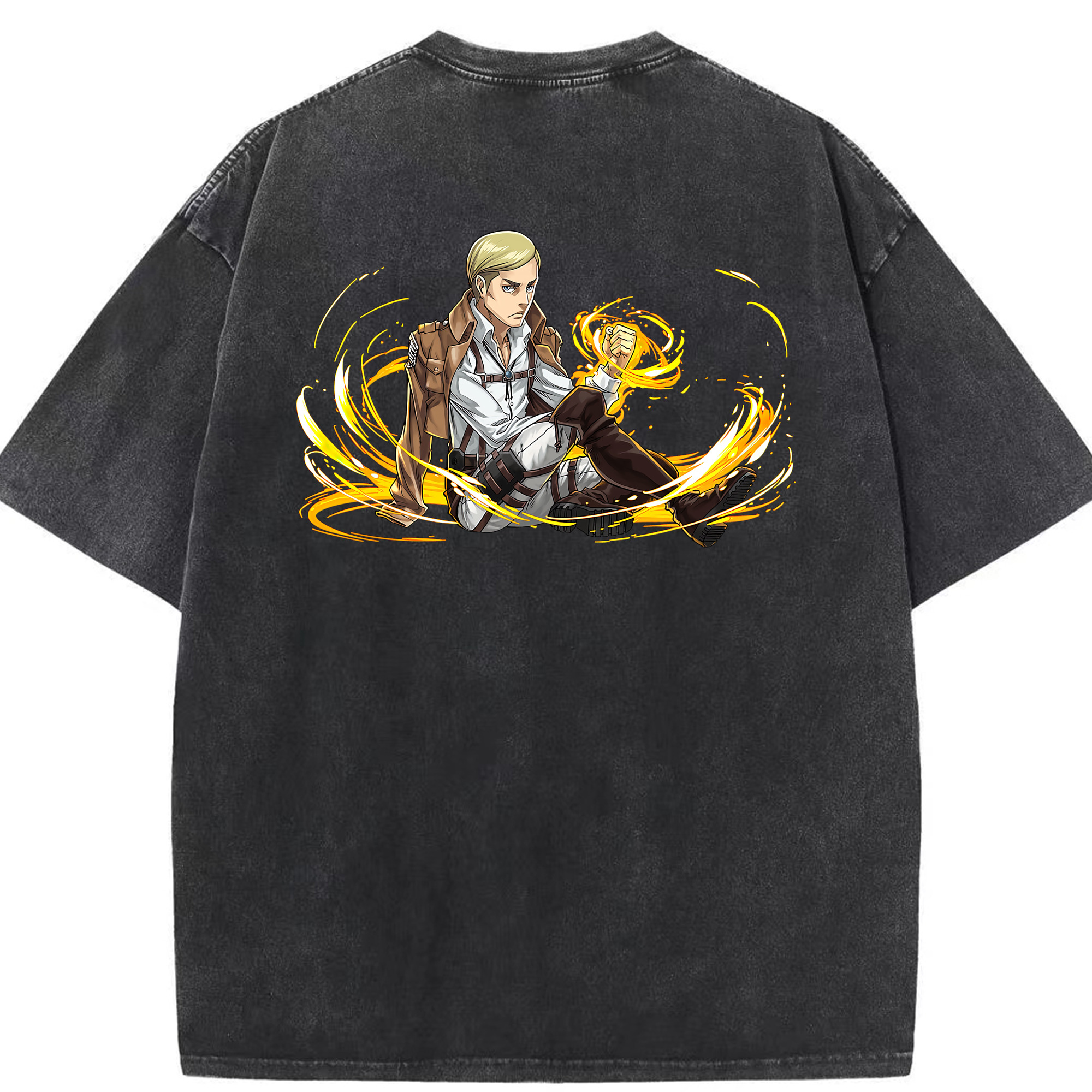 （画像用） 進撃の巨人 エルヴィン・スミス Attack on Titan Erwin Smith 綿100% ヴィンテージ風 半袖Tシャツ（背面プリント）