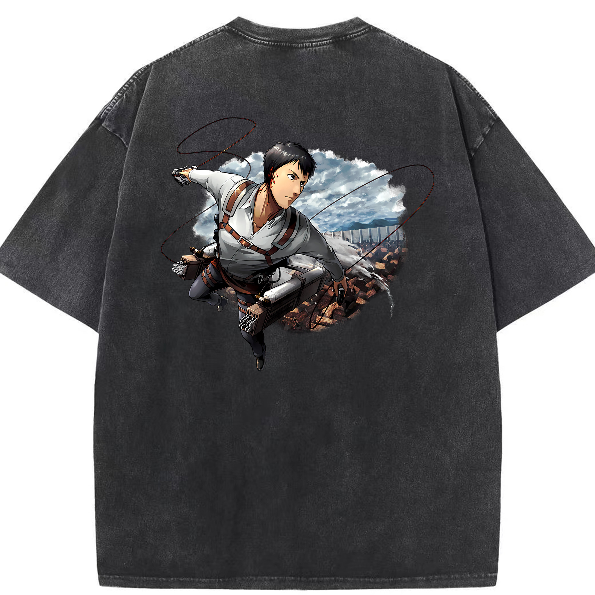 （画像用） 進撃の巨人 ベルトルト・フーバー Attack on Titan Bertholdt Hoover 綿100% ヴィンテージ風 半袖Tシャツ（背面プリント）