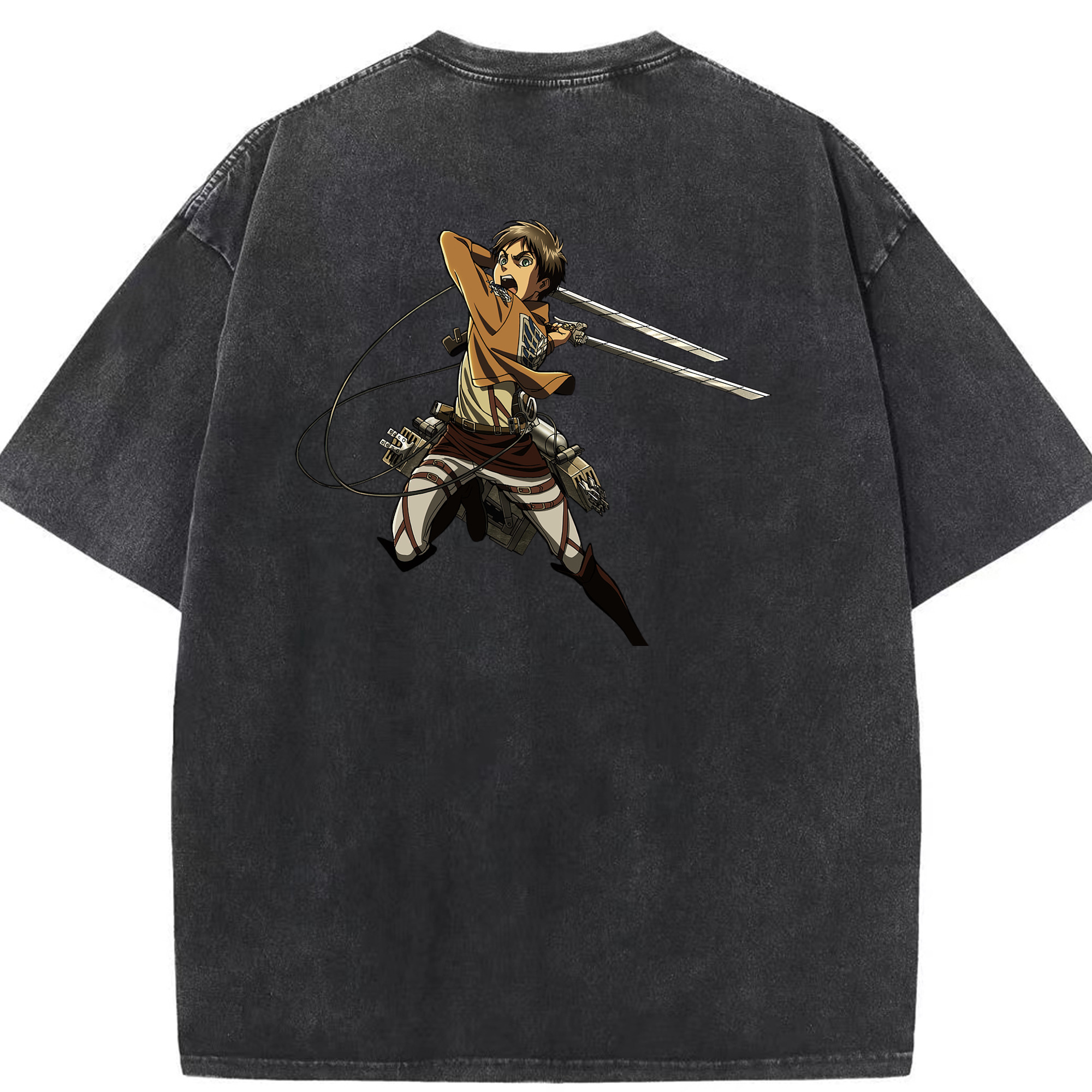 （画像用） 進撃の巨人 エレン･イェーガー Attack on Titan Eren Jäger 綿100% ヴィンテージ風 半袖Tシャツ（背面プリント）