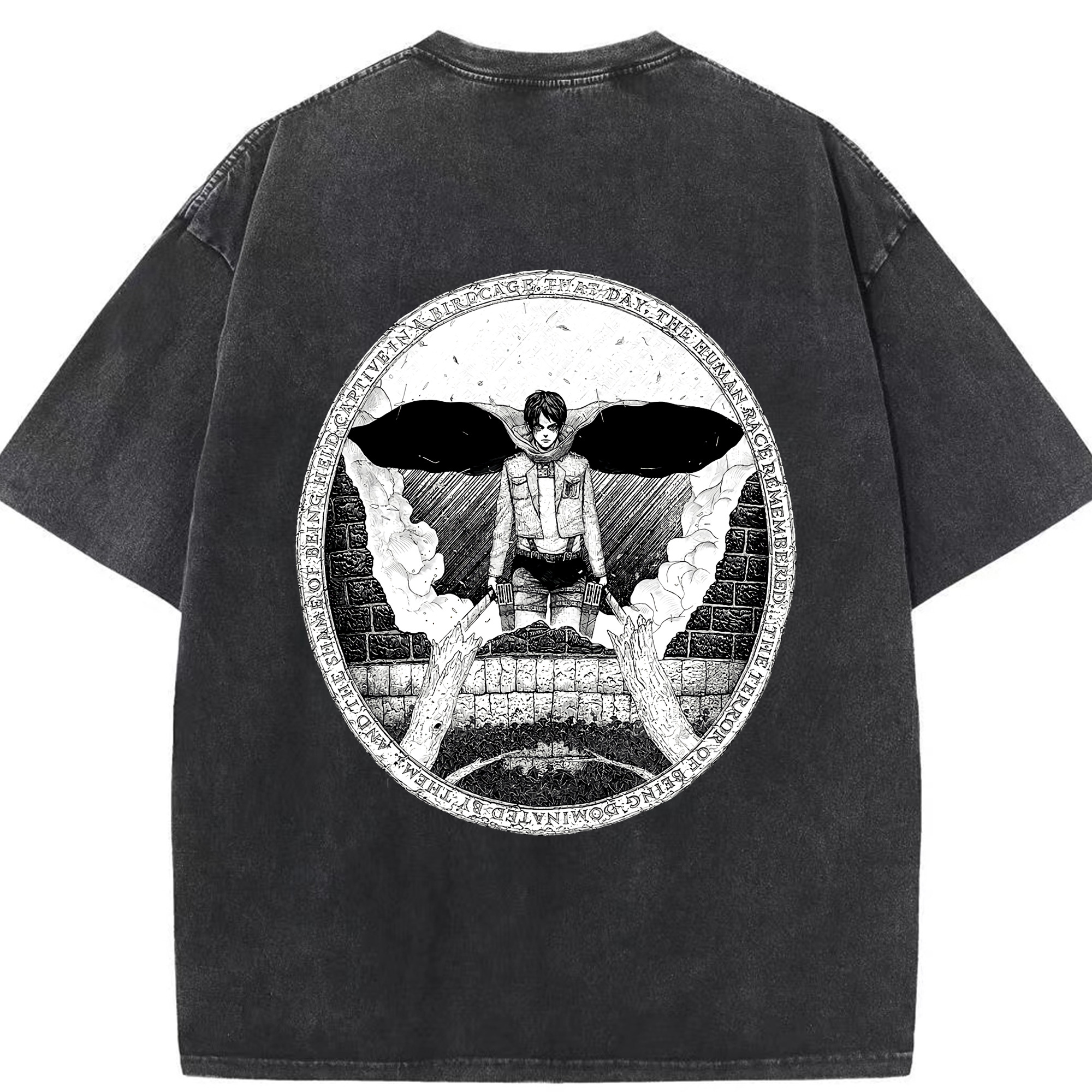 （画像用） 進撃の巨人 エレン･イェーガー Attack on Titan Eren Jäger 綿100% ヴィンテージ風 半袖Tシャツ（背面プリント）