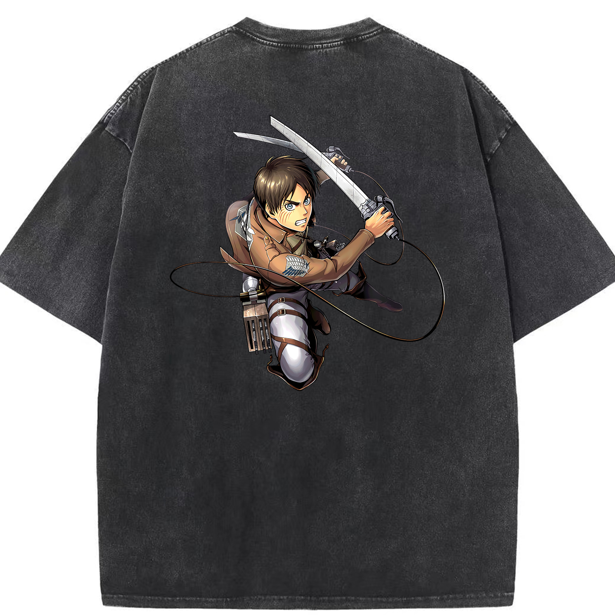 （画像用） 進撃の巨人 エレン･イェーガー Attack on Titan Eren Jäger 綿100% ヴィンテージ風 半袖Tシャツ（背面プリント）