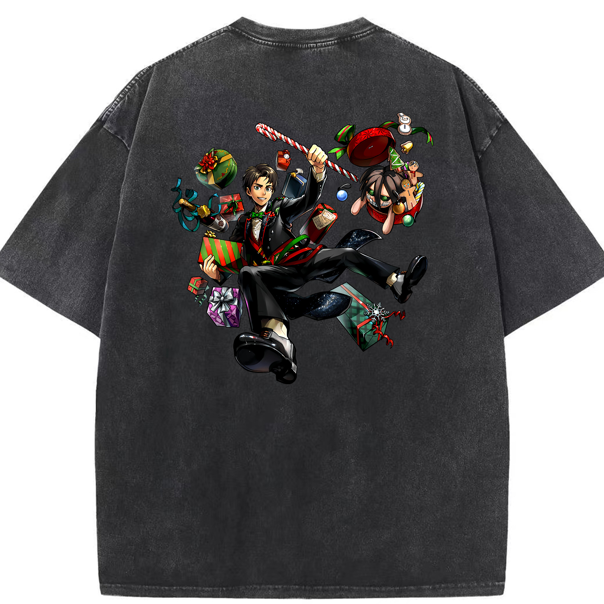 （画像用） 進撃の巨人 エレン･イェーガー Attack on Titan Eren Jäger 綿100% ヴィンテージ風 半袖Tシャツ（背面プリント）