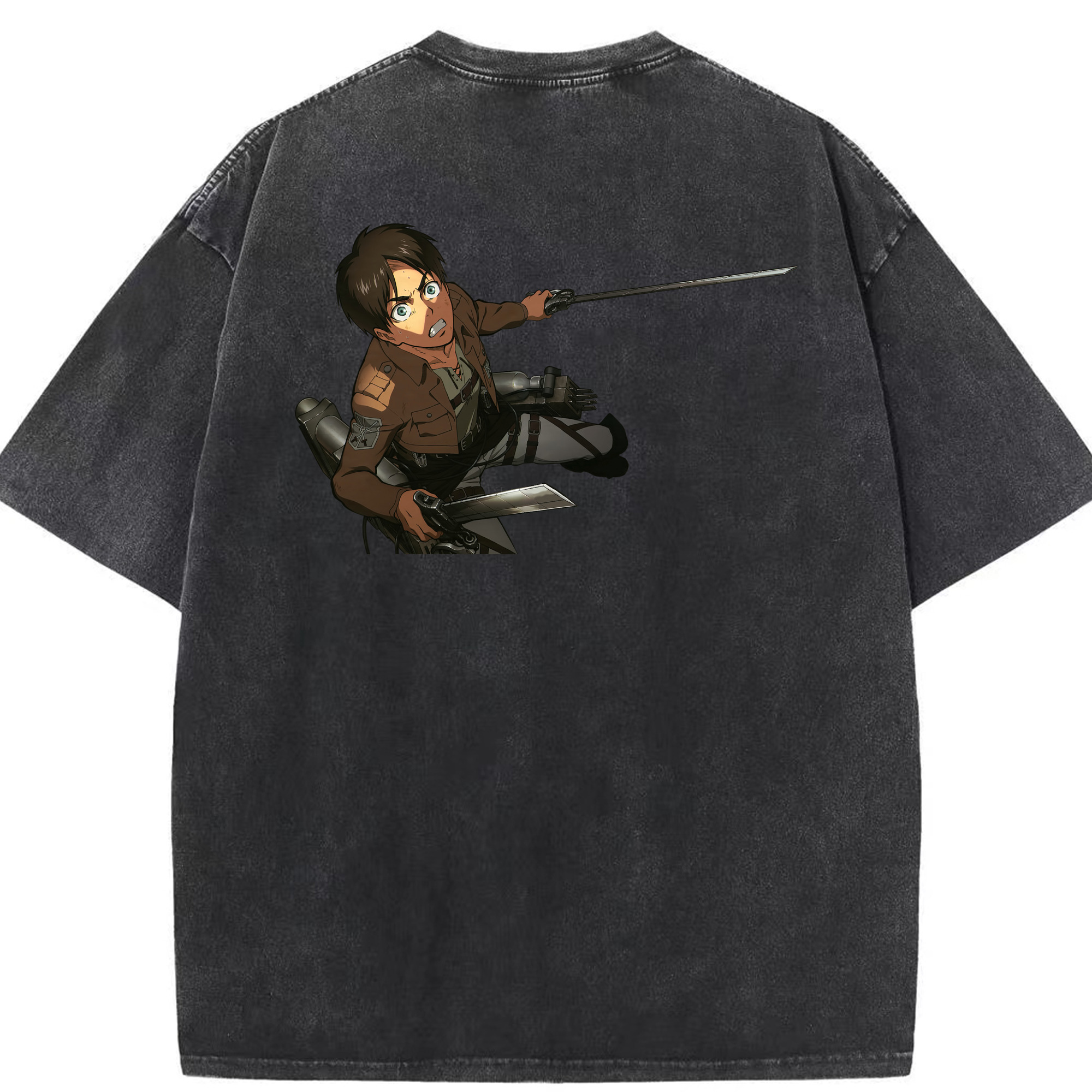 （画像用） 進撃の巨人 エレン･イェーガー Attack on Titan Eren Jäger 綿100% ヴィンテージ風 半袖Tシャツ（背面プリント）