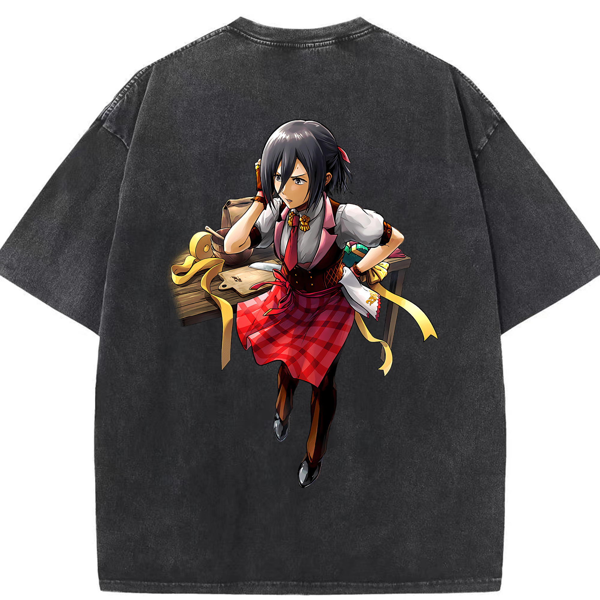 （画像用） 進撃の巨人 ミカサ·アッカーマン Attack on Titan Mikasa Ackerman 綿100% ヴィンテージ風 半袖Tシャツ（背面プリント）